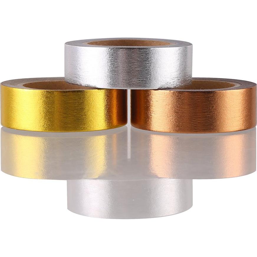 Cinta Washi Japonesa DECORA 3 Piezas Oro, Plata, Cobre 1.27cm x 10m