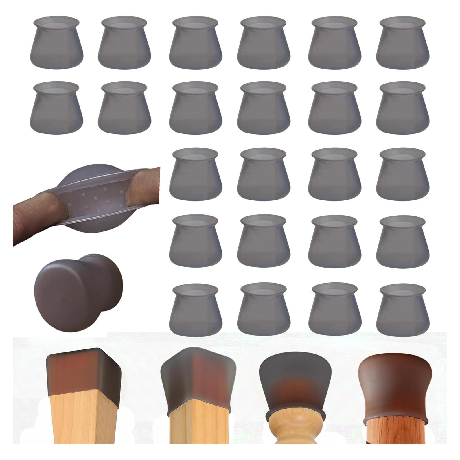 Paquete de 24 Protectores de Patas de Silla Silicona Negra