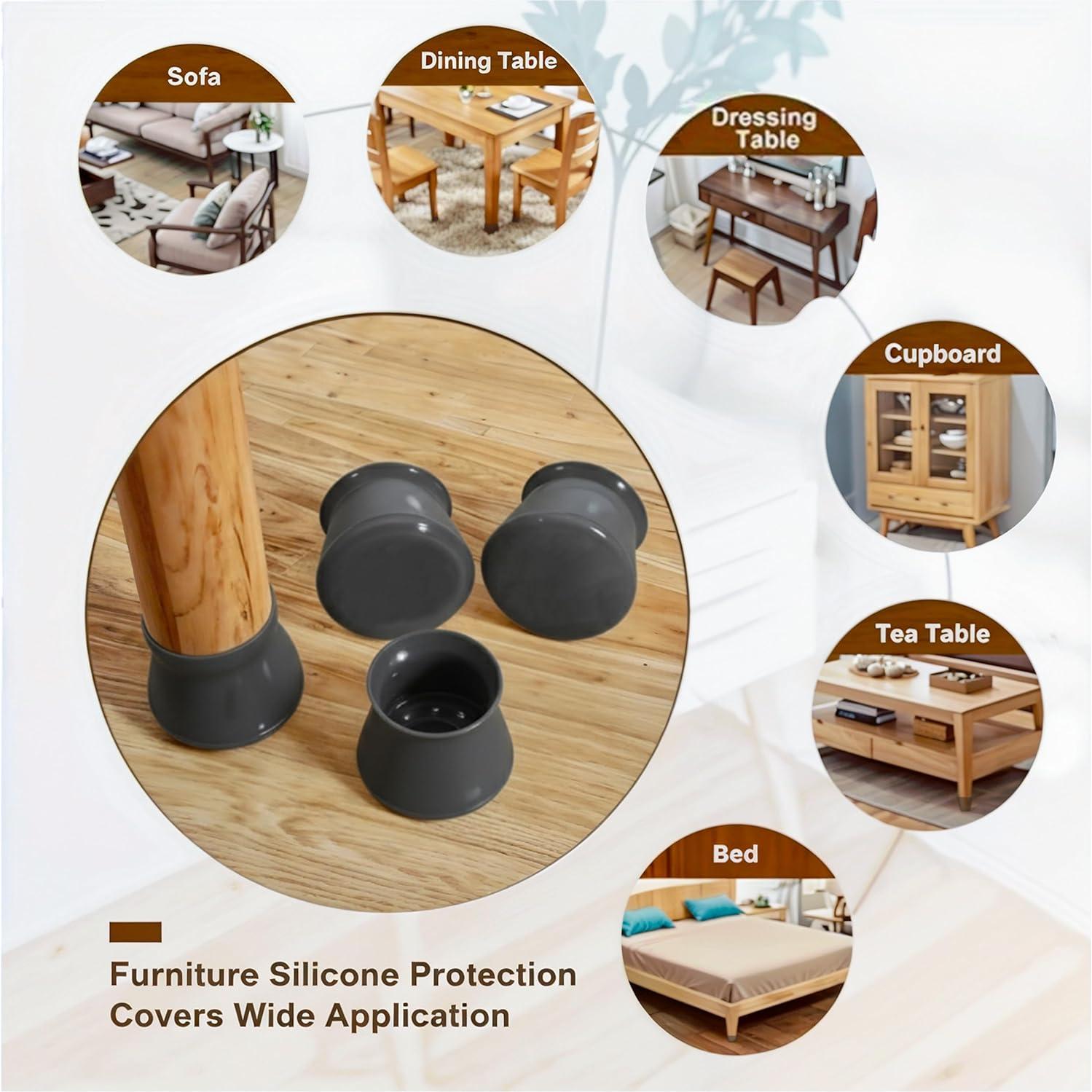 Paquete de 24 Protectores de Patas de Silla Silicona Negra