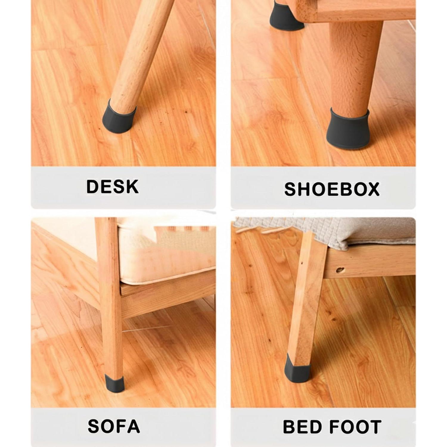 Paquete de 24 Protectores de Patas de Silla Silicona Negra