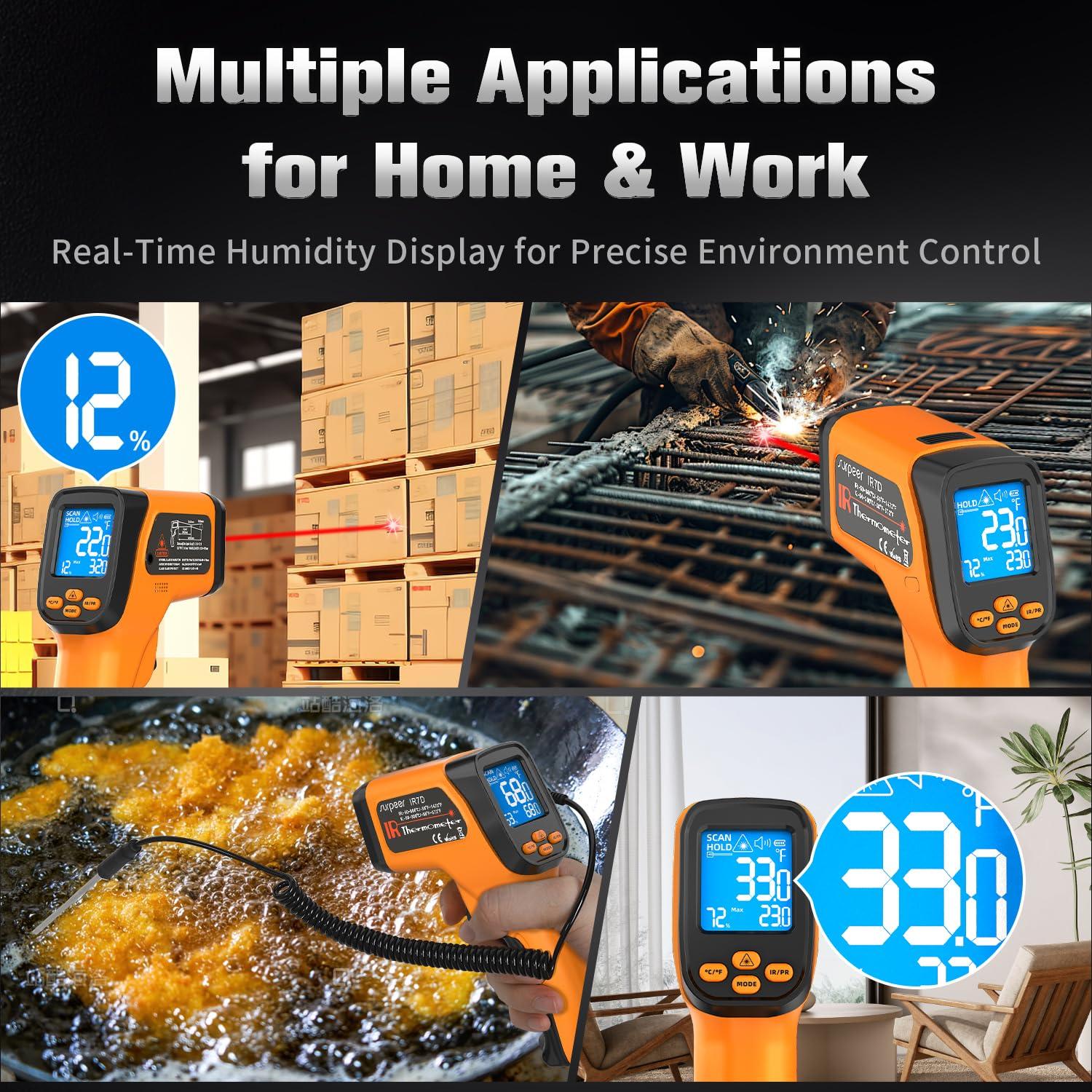 Termómetro Infrarrojo Digital SURPEER IR-K-1472 Sin Contacto -50°C a 800°C