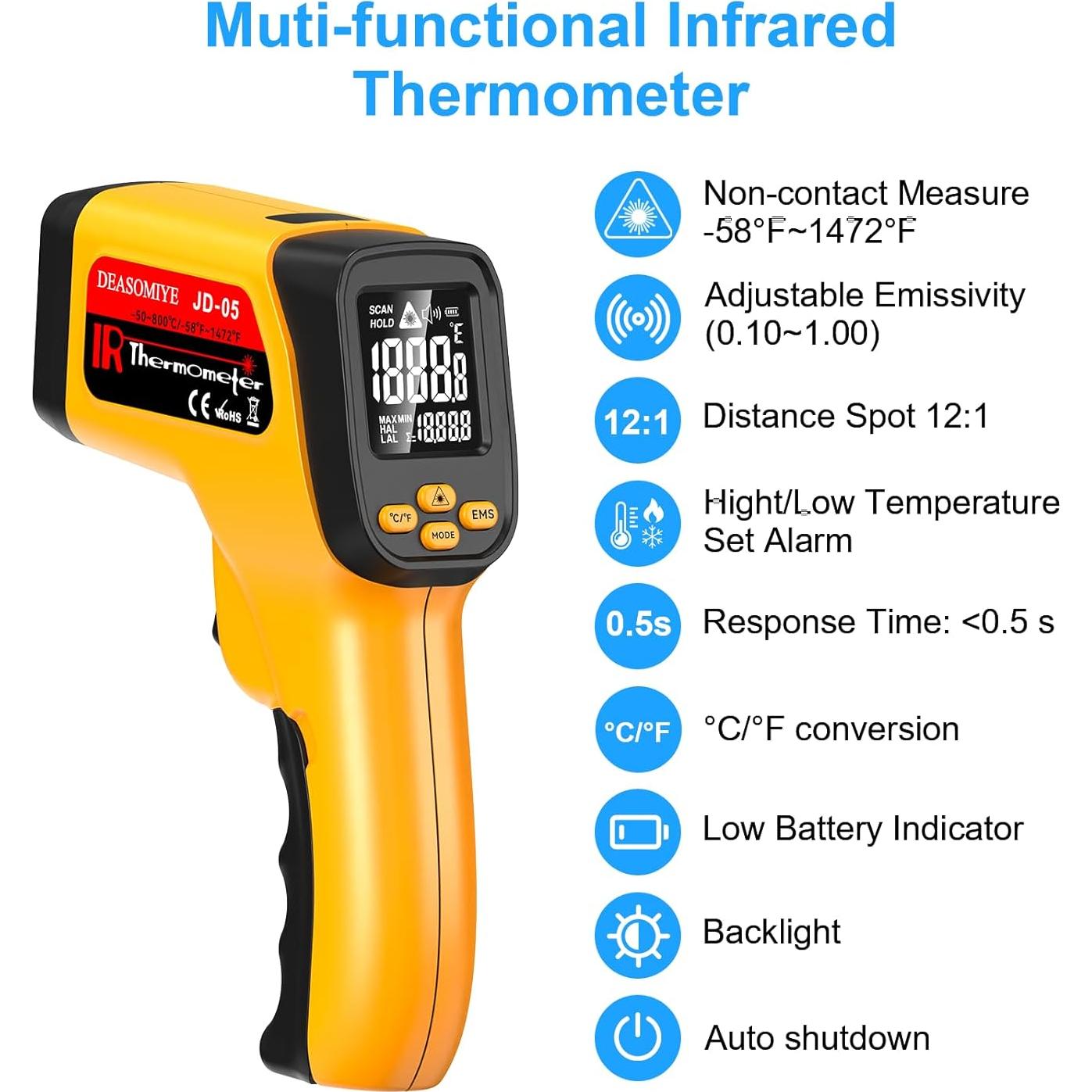 Termómetro Infrarrojo Sin Contacto Deasomiye JD-04 -50°C a 800°C