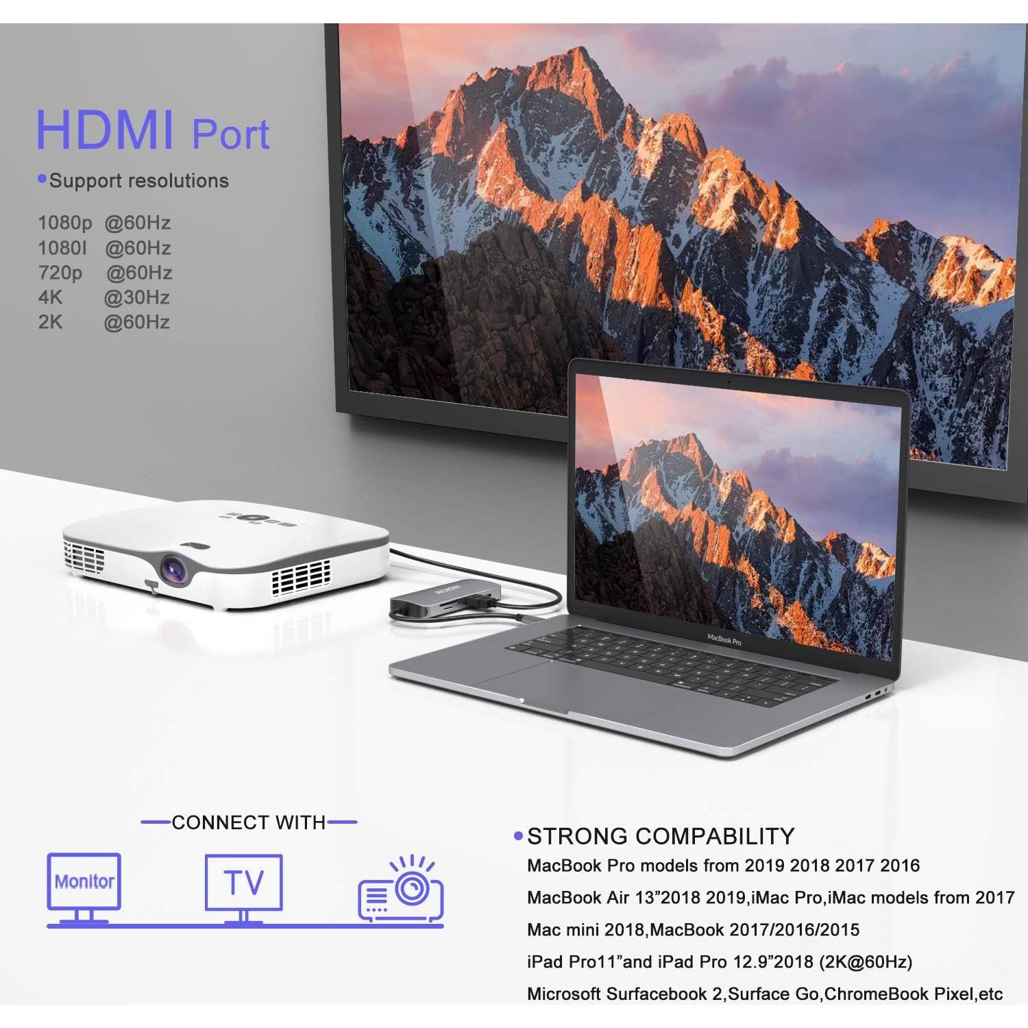 Adaptador USB-C Hub MOKiN 8-en-1 HDMI VGA 3 USB 3.0