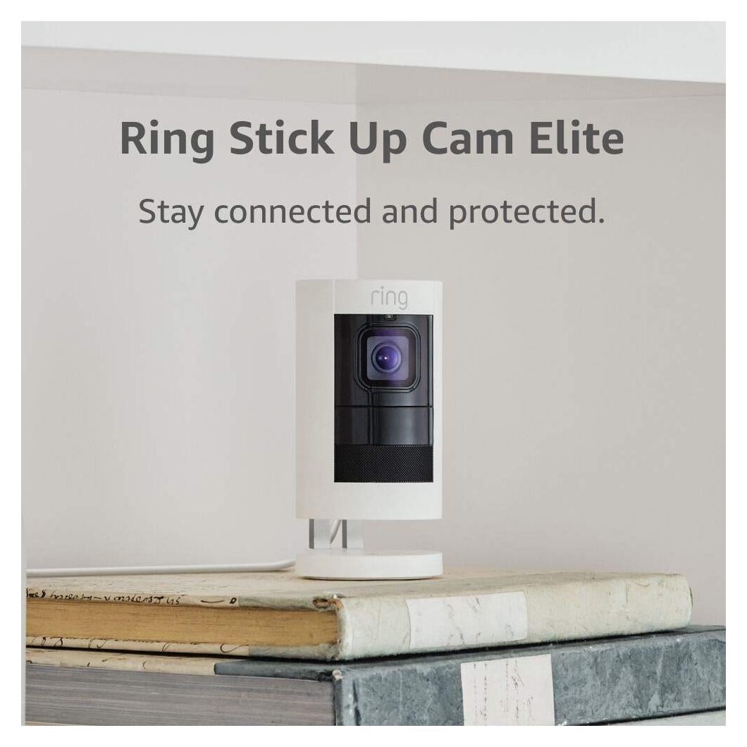 Ring Stick Up Cam Elite, Power over Ethernet HD Security Camera with Two-Way Talk, Night Vision, Works with Alexa - White