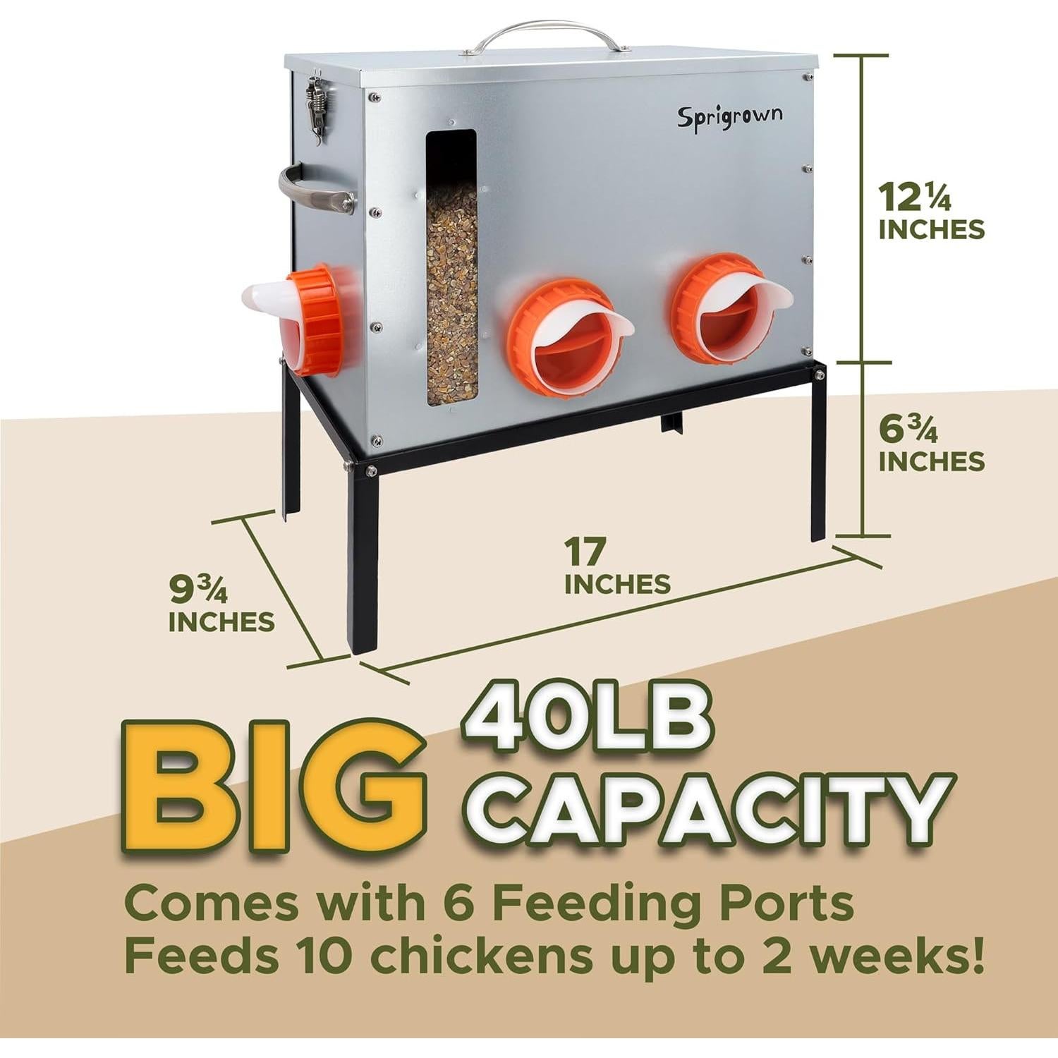 Comedero Automático para Gallinas Sprigrown 18kg Metal Resistente