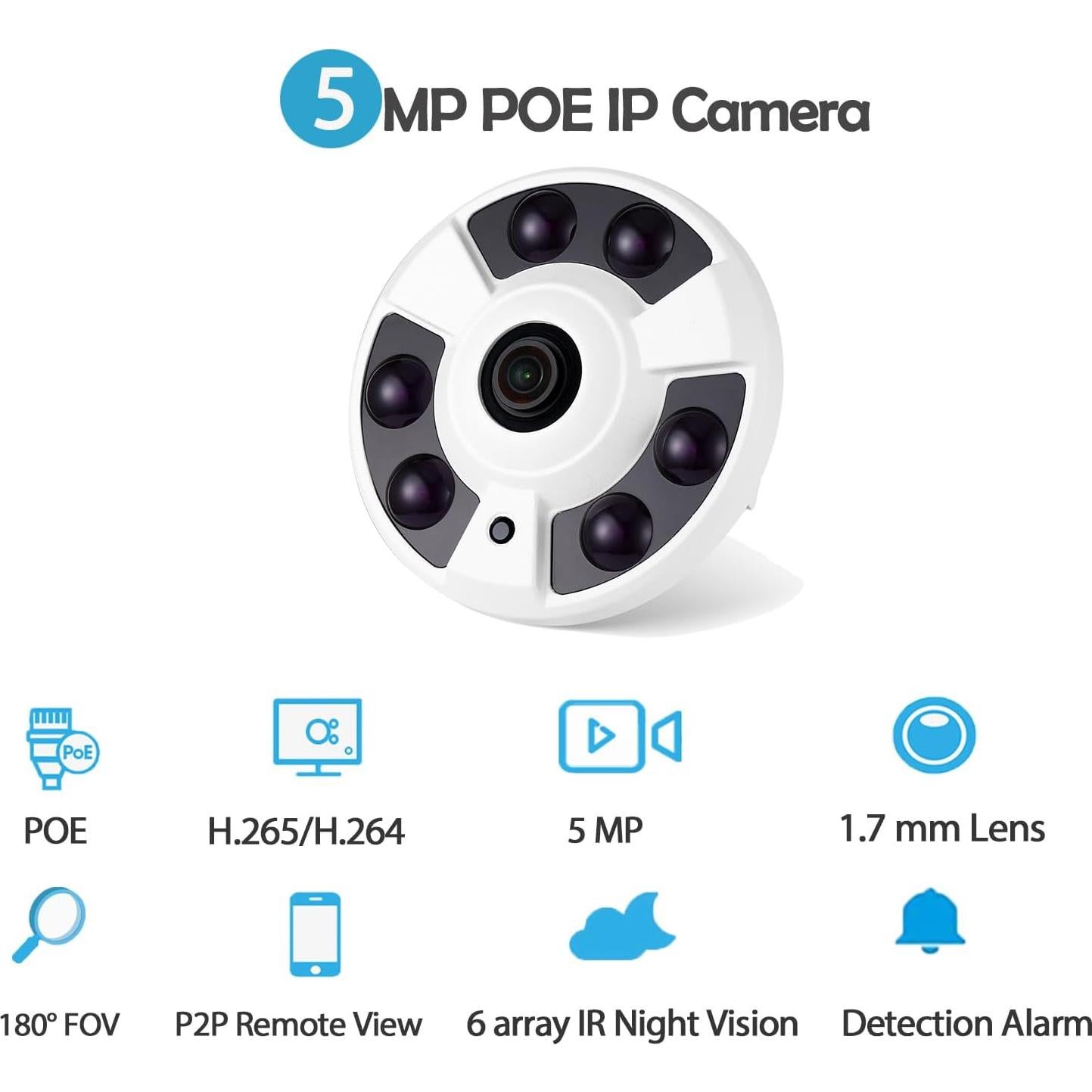 Cámara de Seguridad IP POE 5MP REVODATA Lente Ojo de Pez 180°
