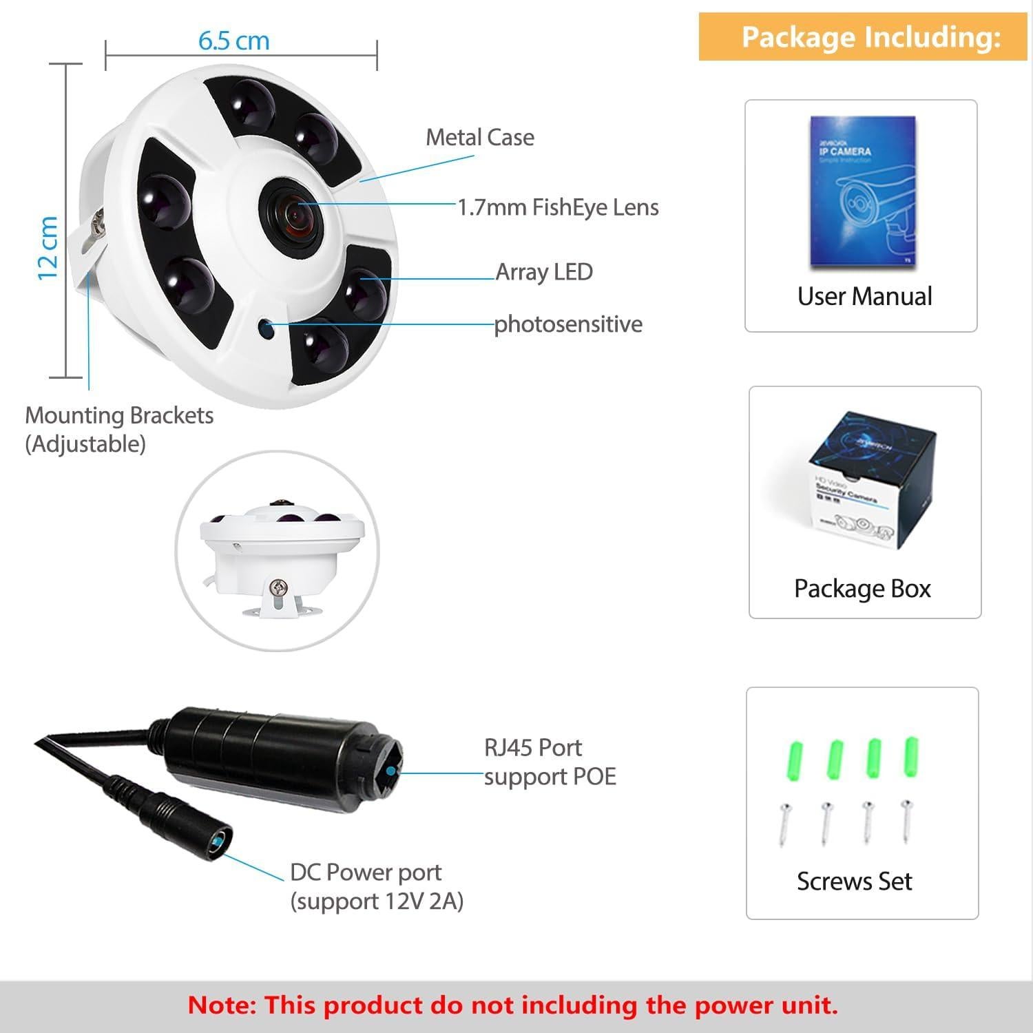 Cámara de Seguridad IP POE 5MP REVODATA Lente Ojo de Pez 180°