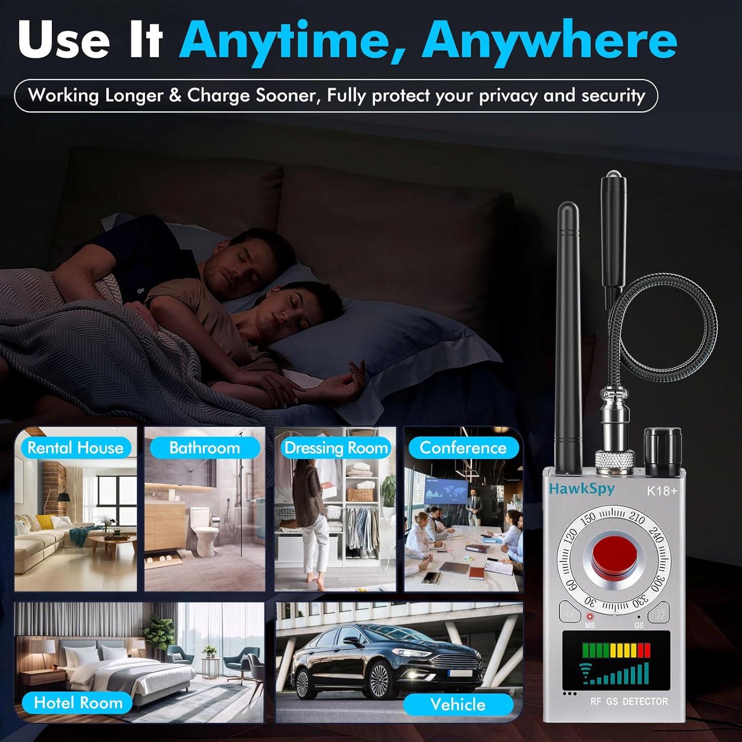 Detector de Cámara Oculta HawkSpy K18 con Alarma y Luz LED