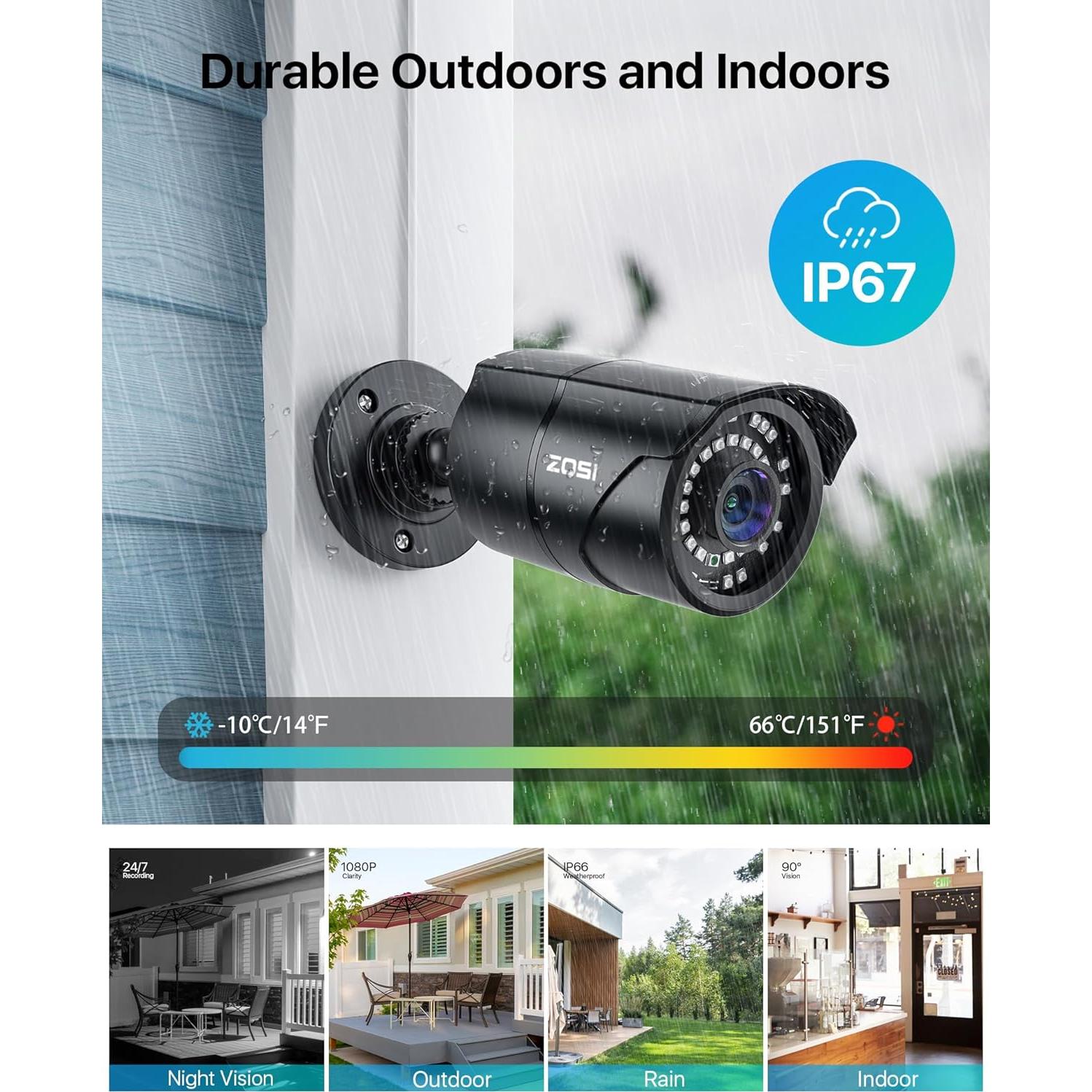 Cámara de Seguridad ZOSI 2MP 1080p Híbrida 4-en-1 IP67