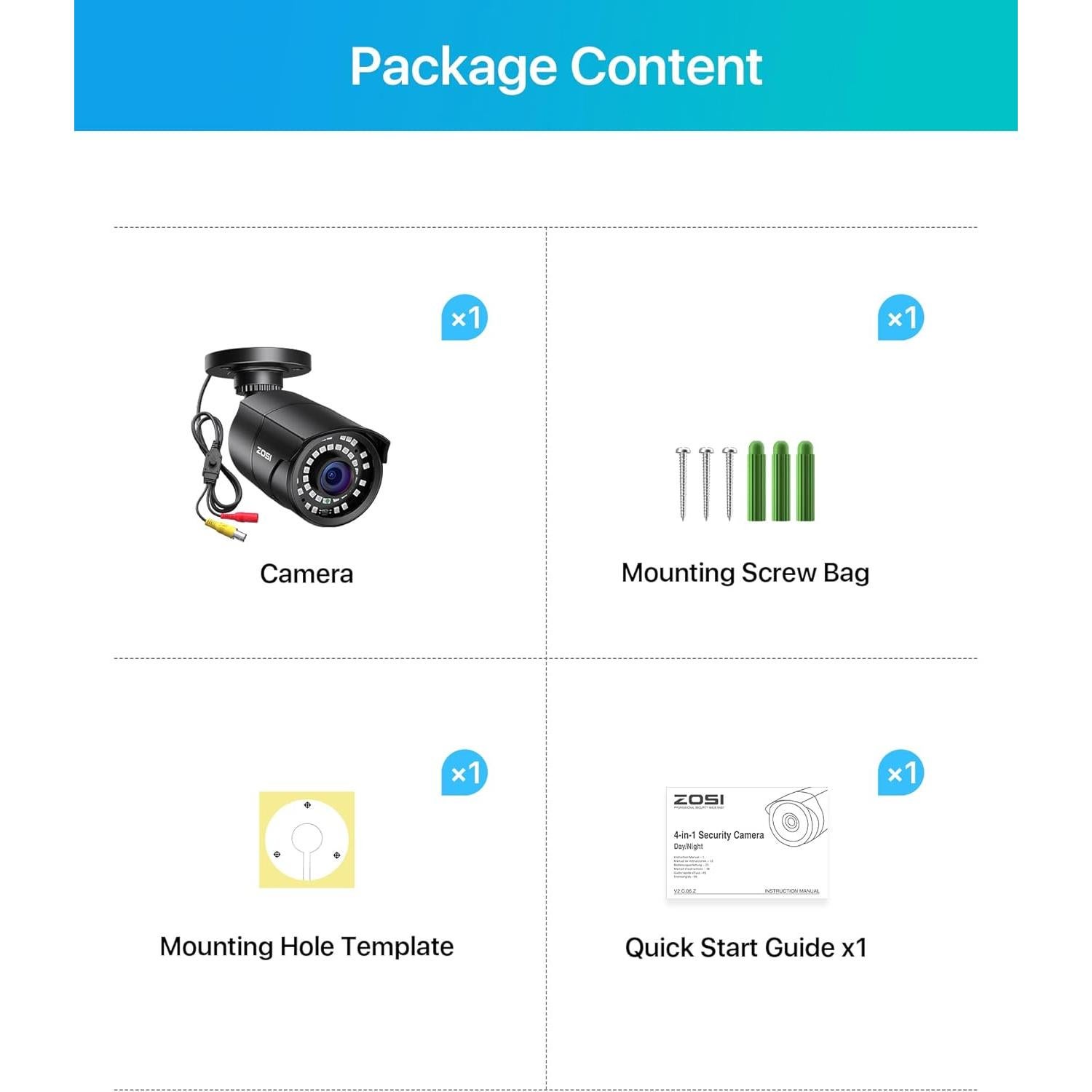 Cámara de Seguridad ZOSI 2MP 1080p Híbrida 4-en-1 IP67