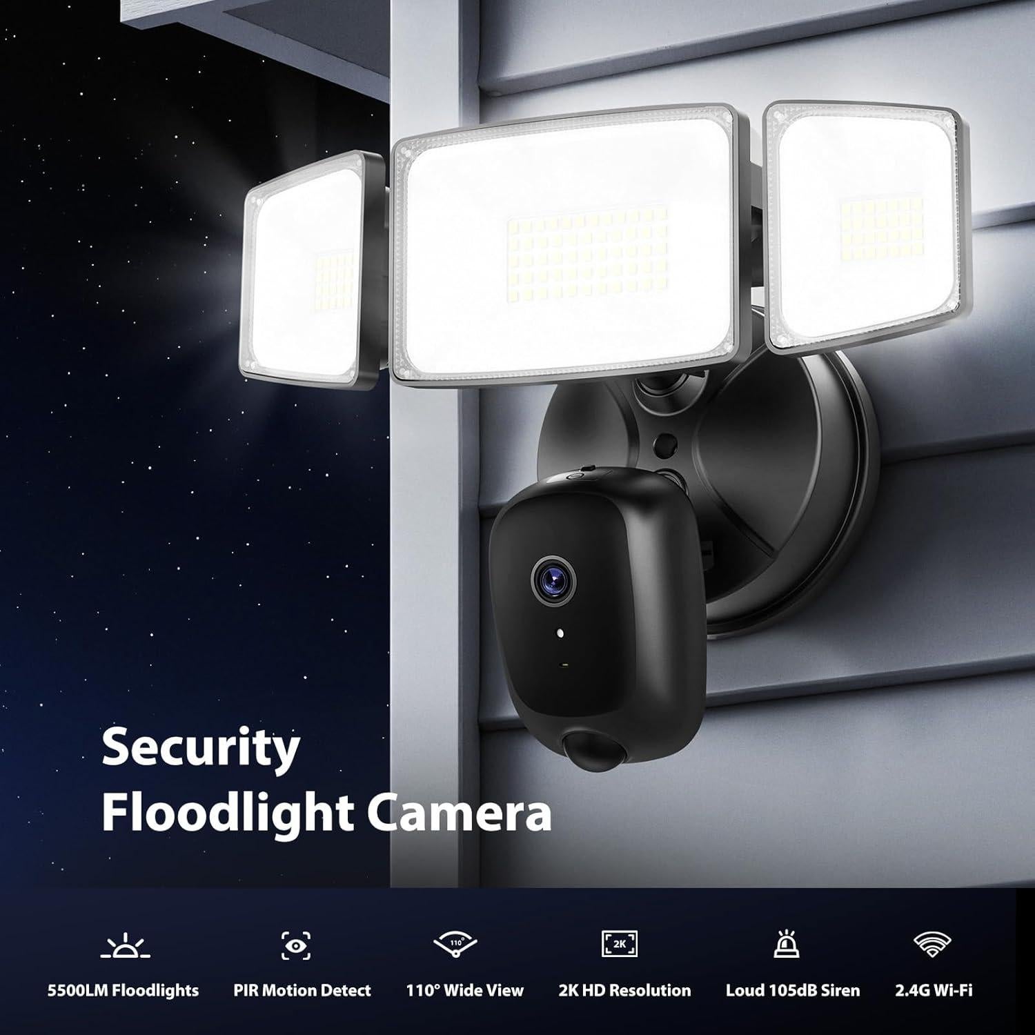 Cámara de Inundación Onforu 2K HD 55W con Luz y Alarma