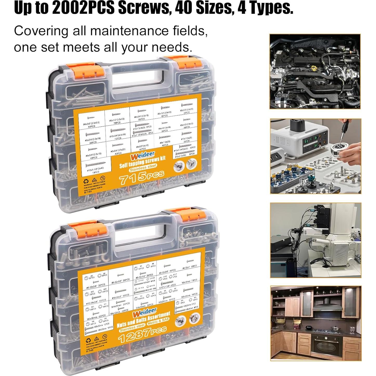 Kit de Surtido de Tuercas y Tornillos Weideer 2002 Pcs