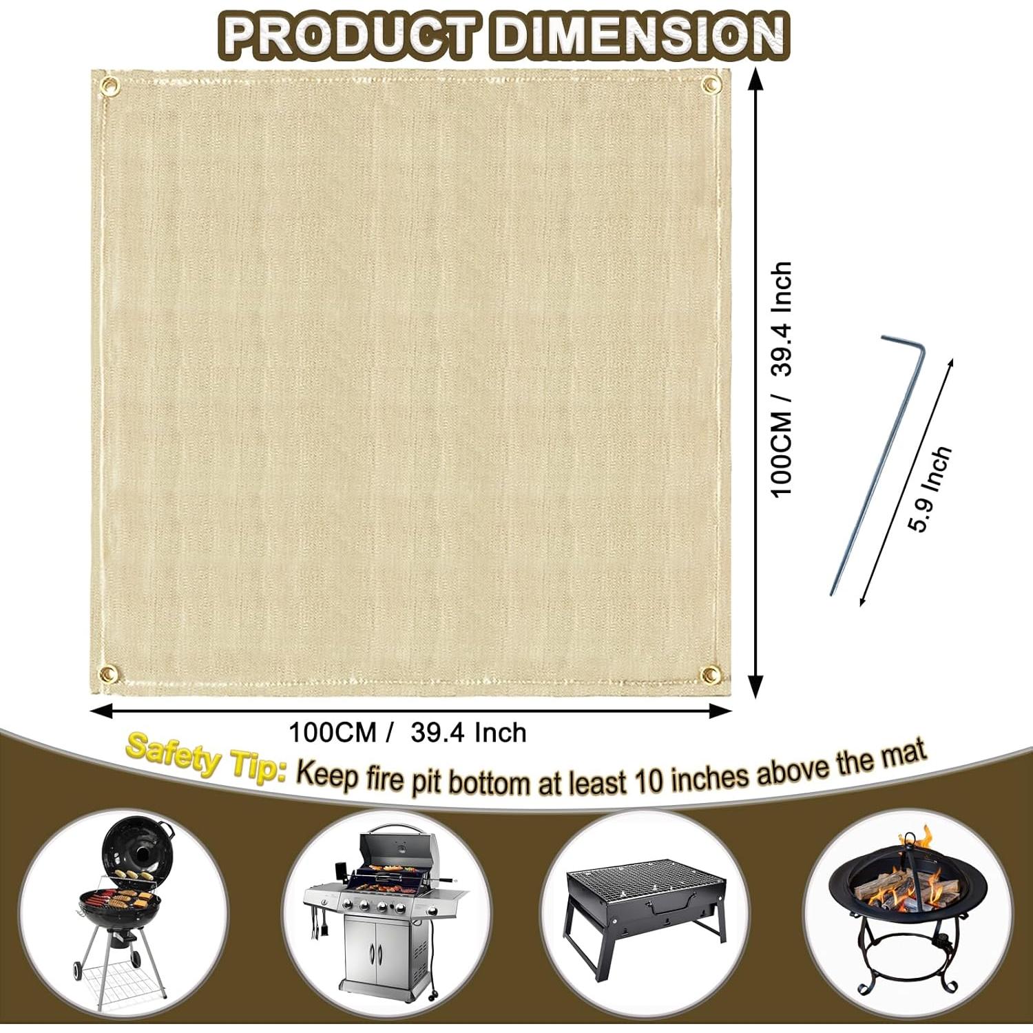 Mat de Fuego Cuadrado 100 cm Resistente al Calor para BBQ