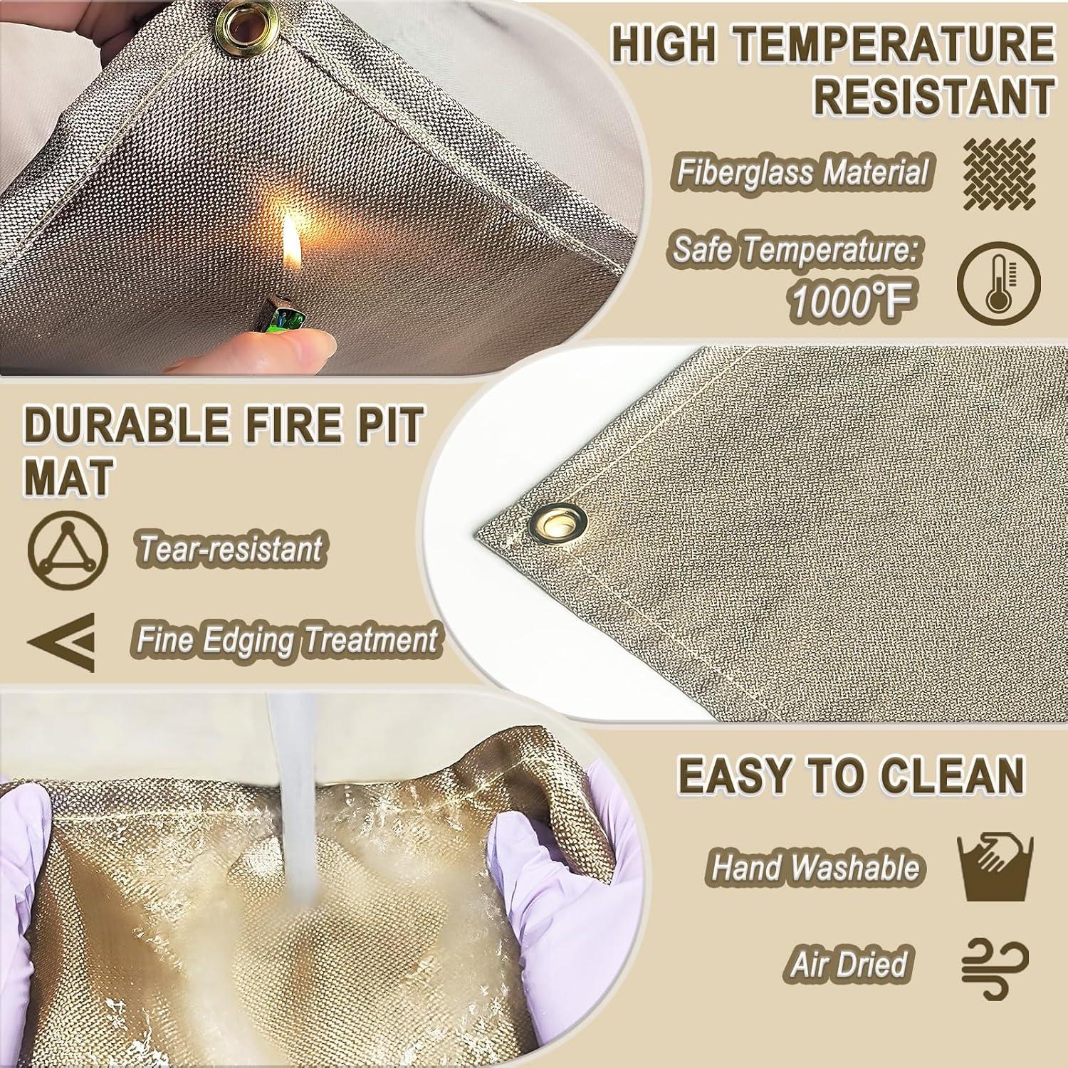 Mat de Fuego Cuadrado 100 cm Resistente al Calor para BBQ