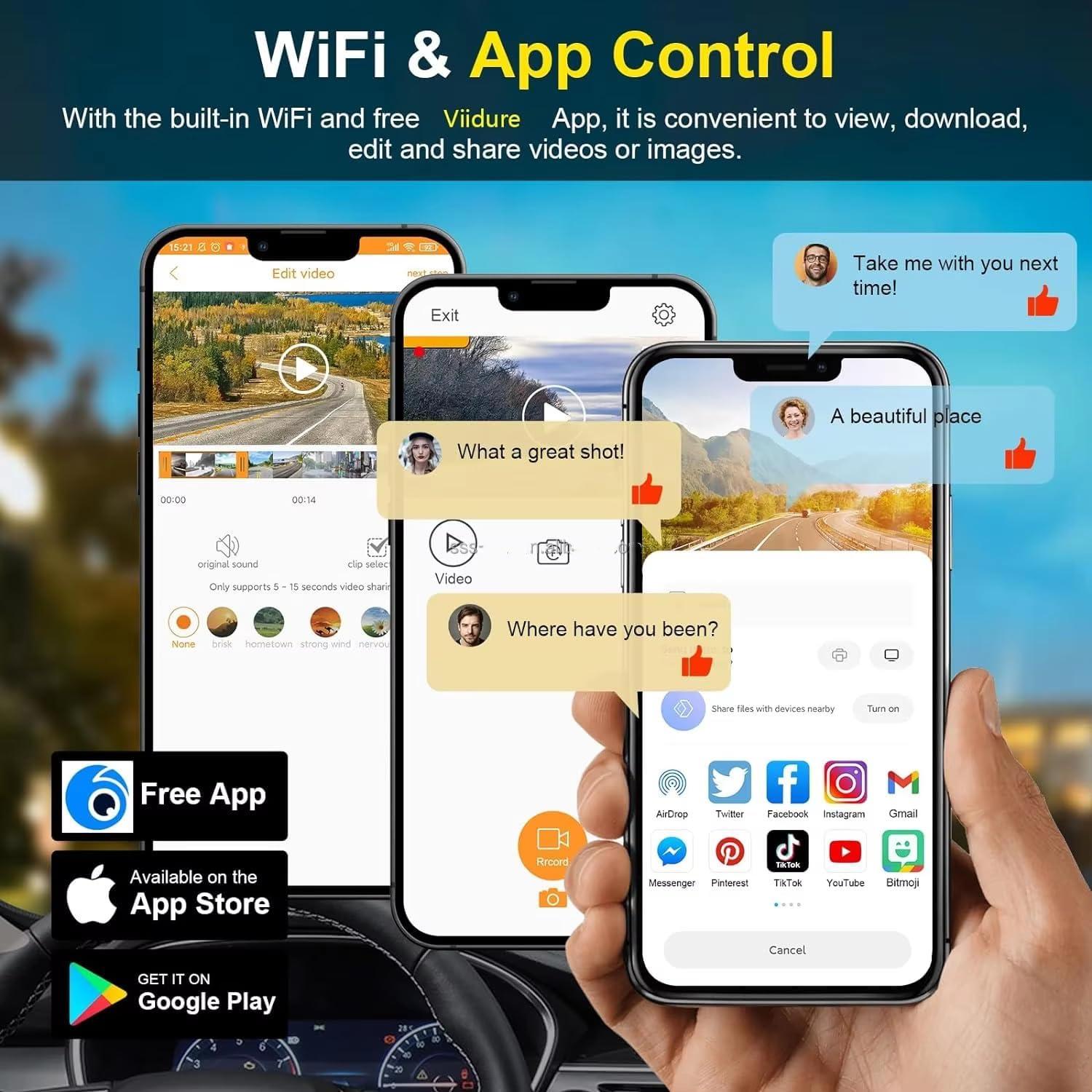 Cámara de tablero SHANGREN HD 1080P WiFi 3 canales