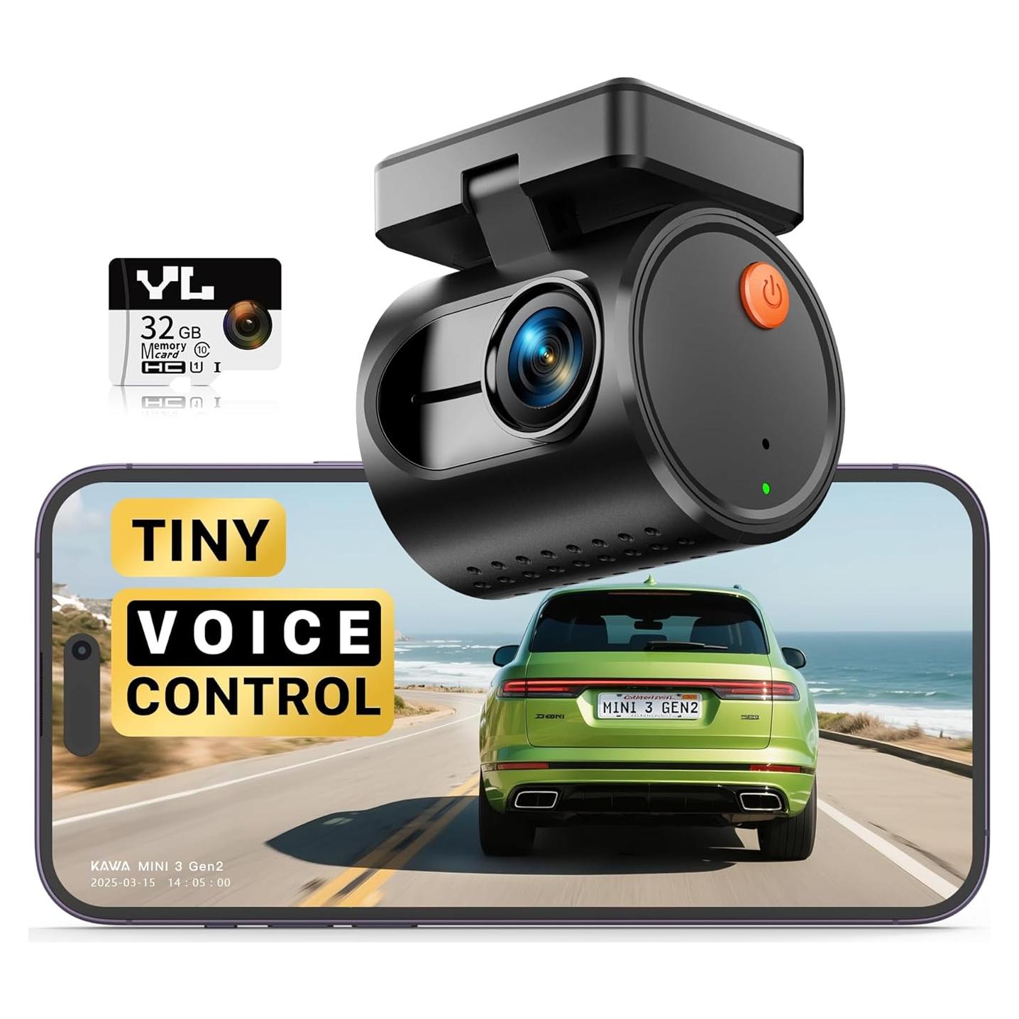Cámara de Salpicadero KAWA 2K 1296P con Control por Voz y WiFi