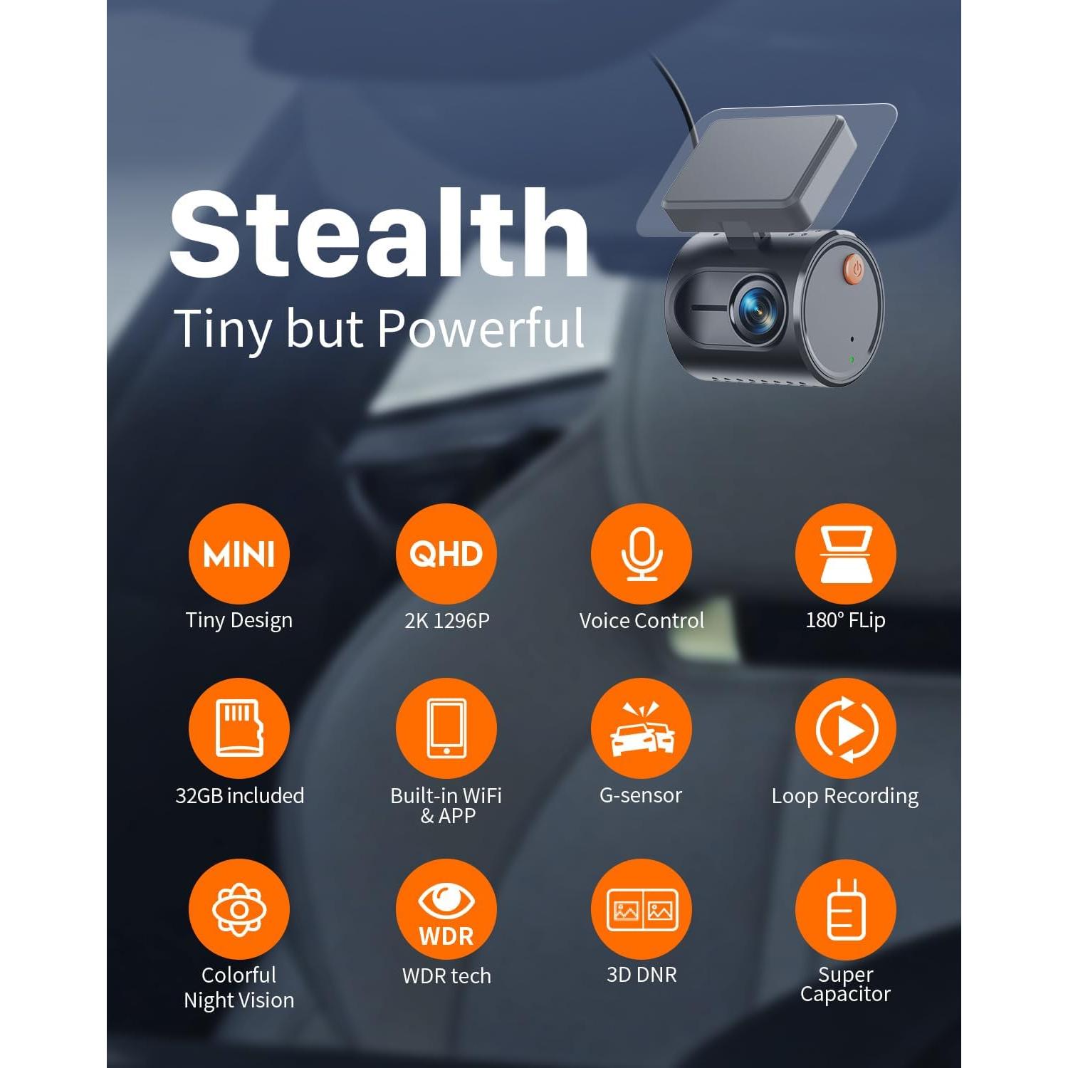 Cámara de Salpicadero KAWA 2K 1296P con Control por Voz y WiFi