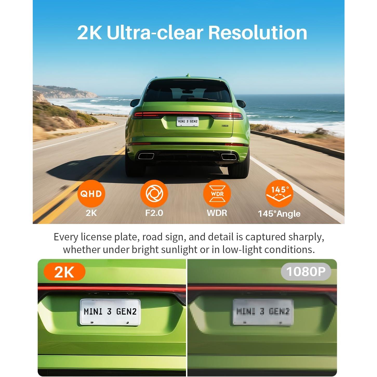 Cámara de Salpicadero KAWA 2K 1296P con Control por Voz y WiFi