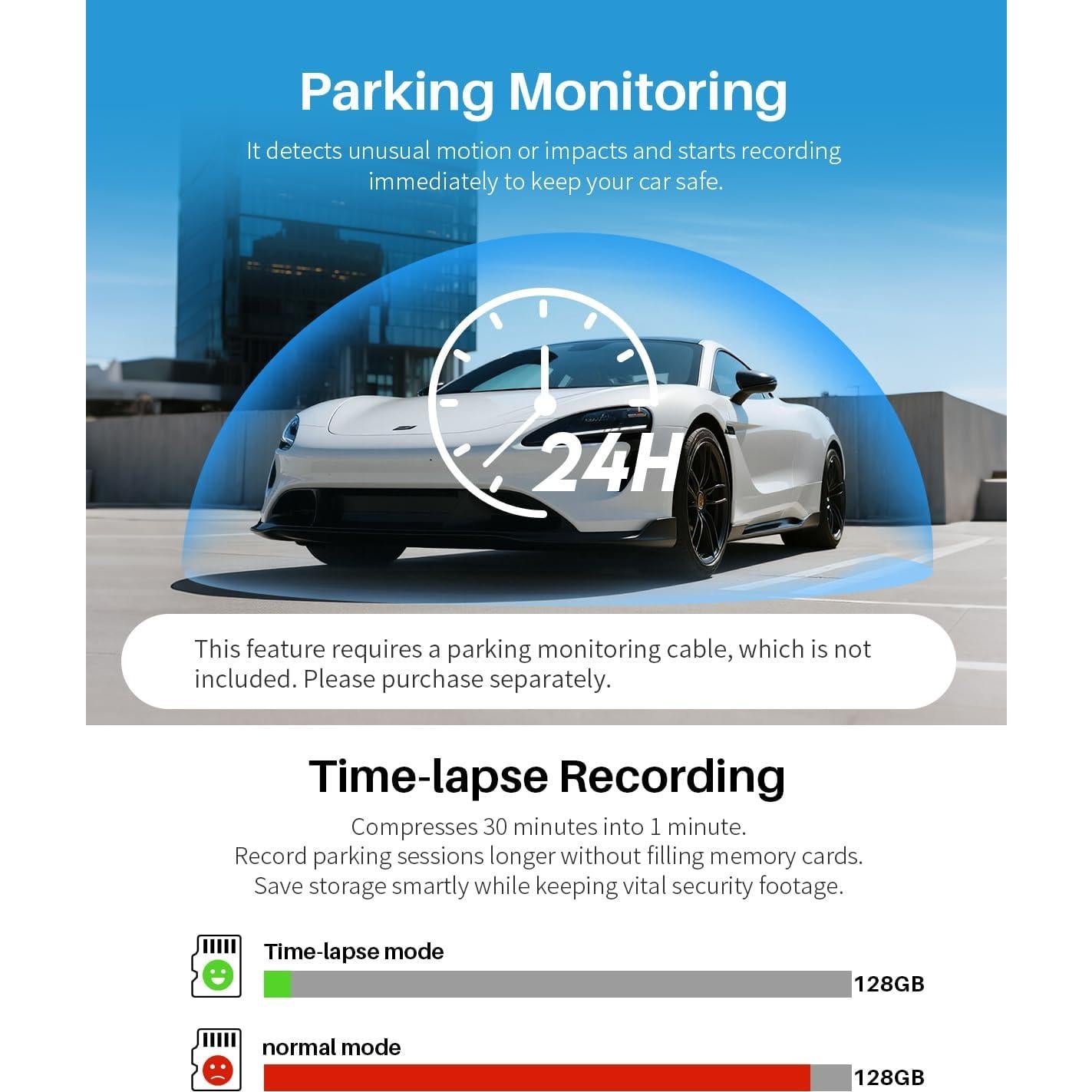 Cámara de Salpicadero KAWA 2K 1296P con Control por Voz y WiFi