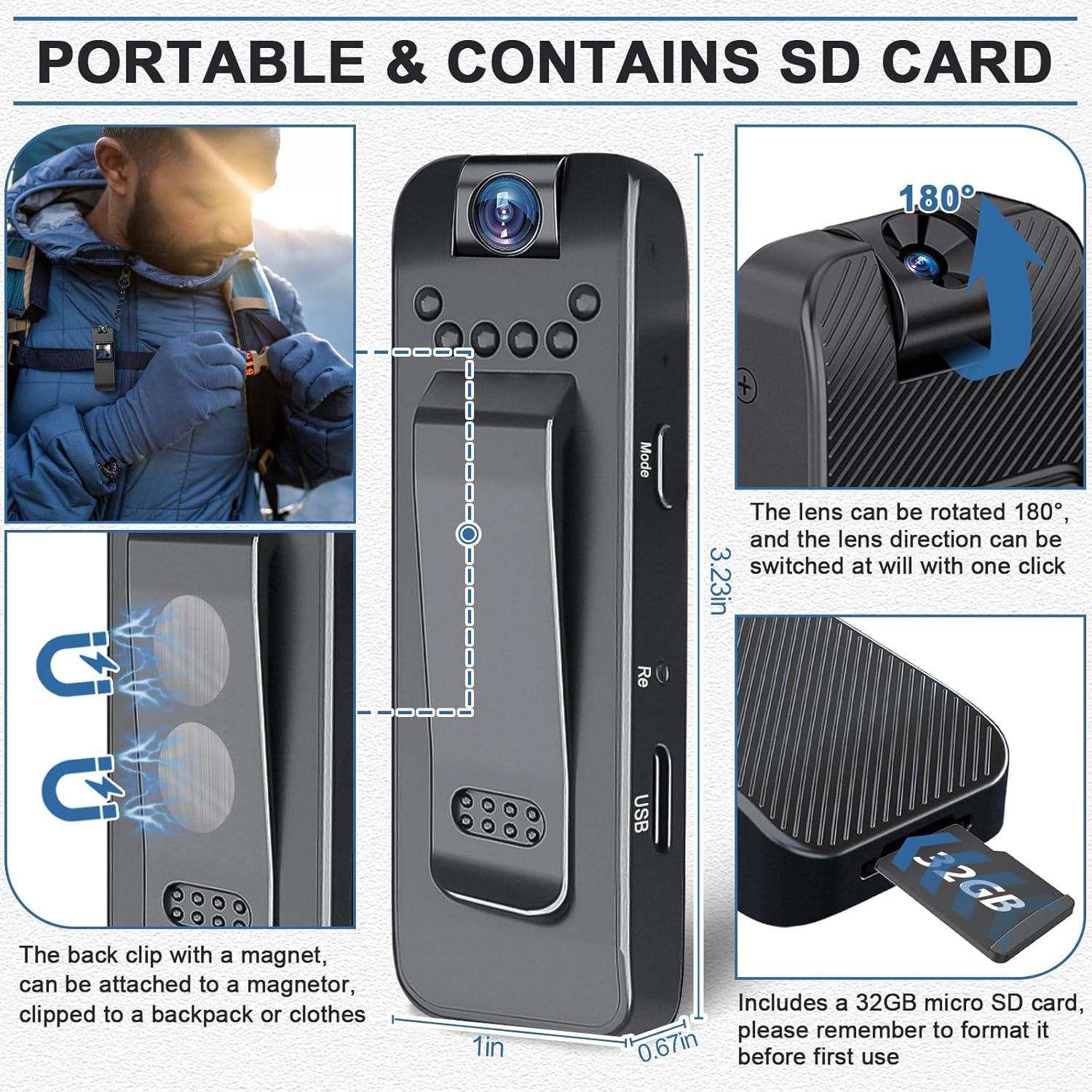 Cámara Corporal GXSSTO HD 1080P con Pantalla y SD 32GB