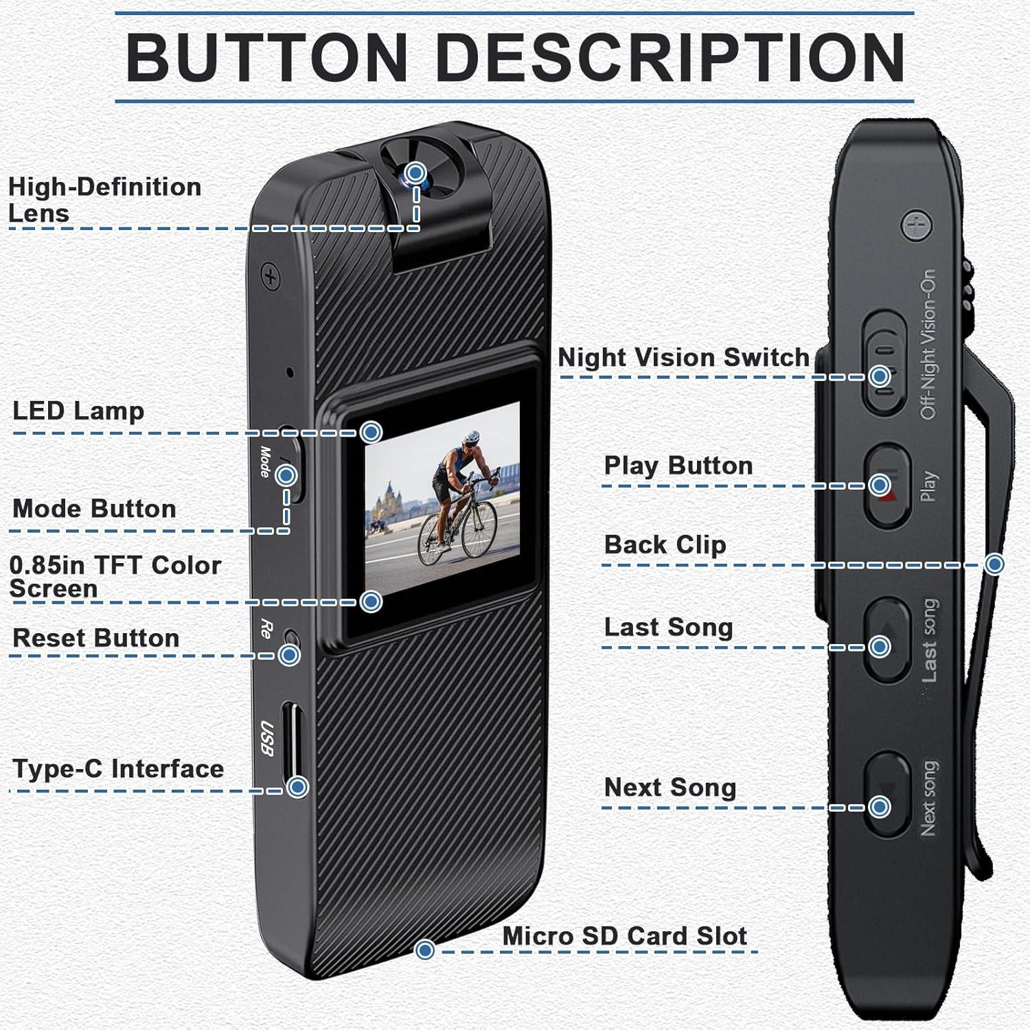 Cámara Corporal GXSSTO HD 1080P con Pantalla y SD 32GB