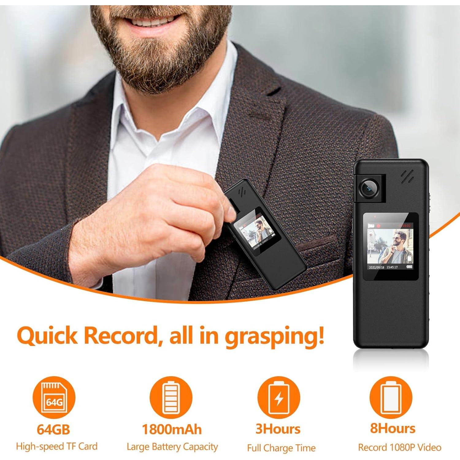 Cámara Corporal Hoestr A32 1080P con Lente Rotatable 180°