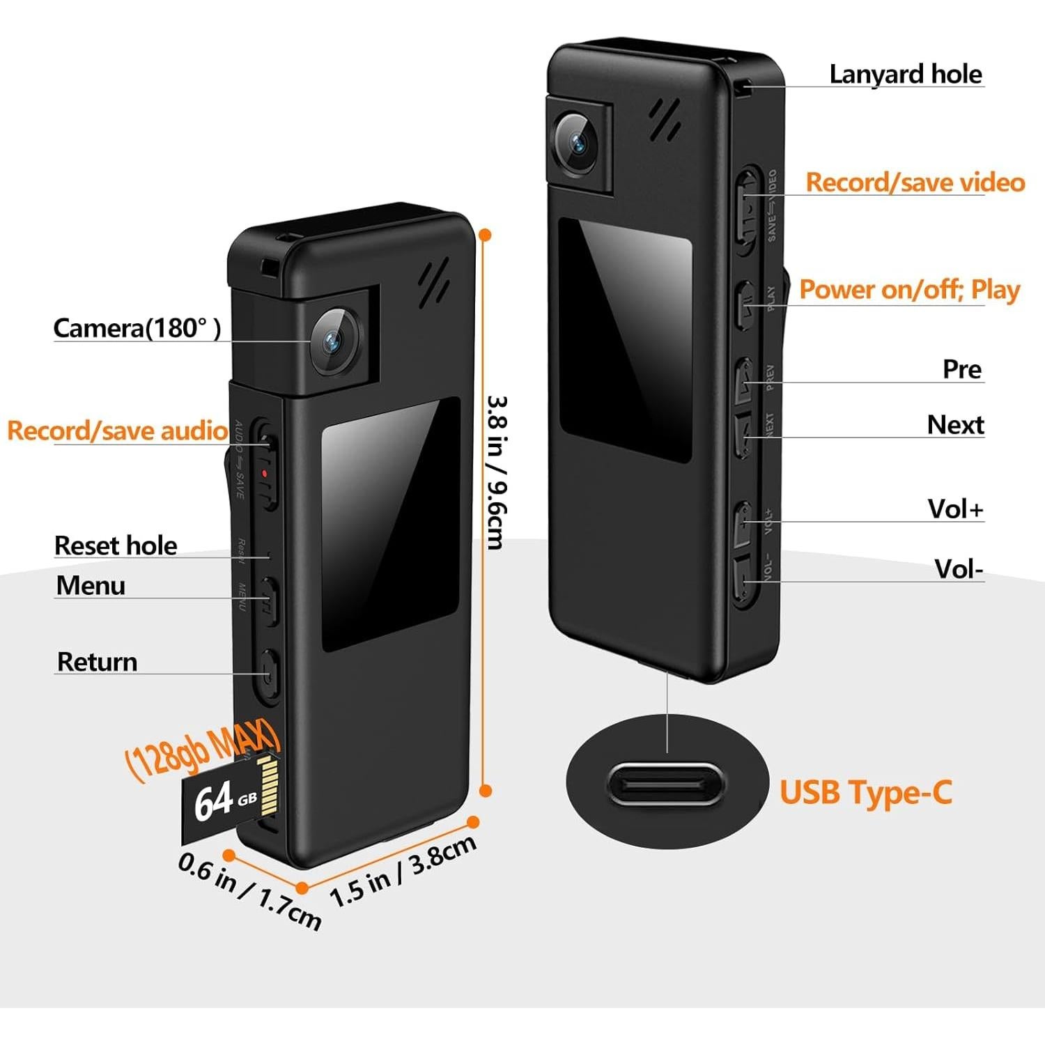 Cámara Corporal Hoestr A32 1080P con Lente Rotatable 180°