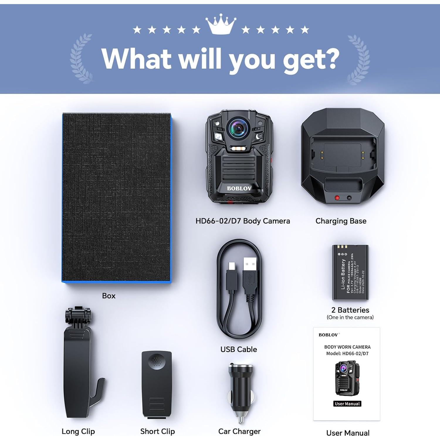 Cámara Corporal BOBLOV D7 2K 128GB Impermeable IP68