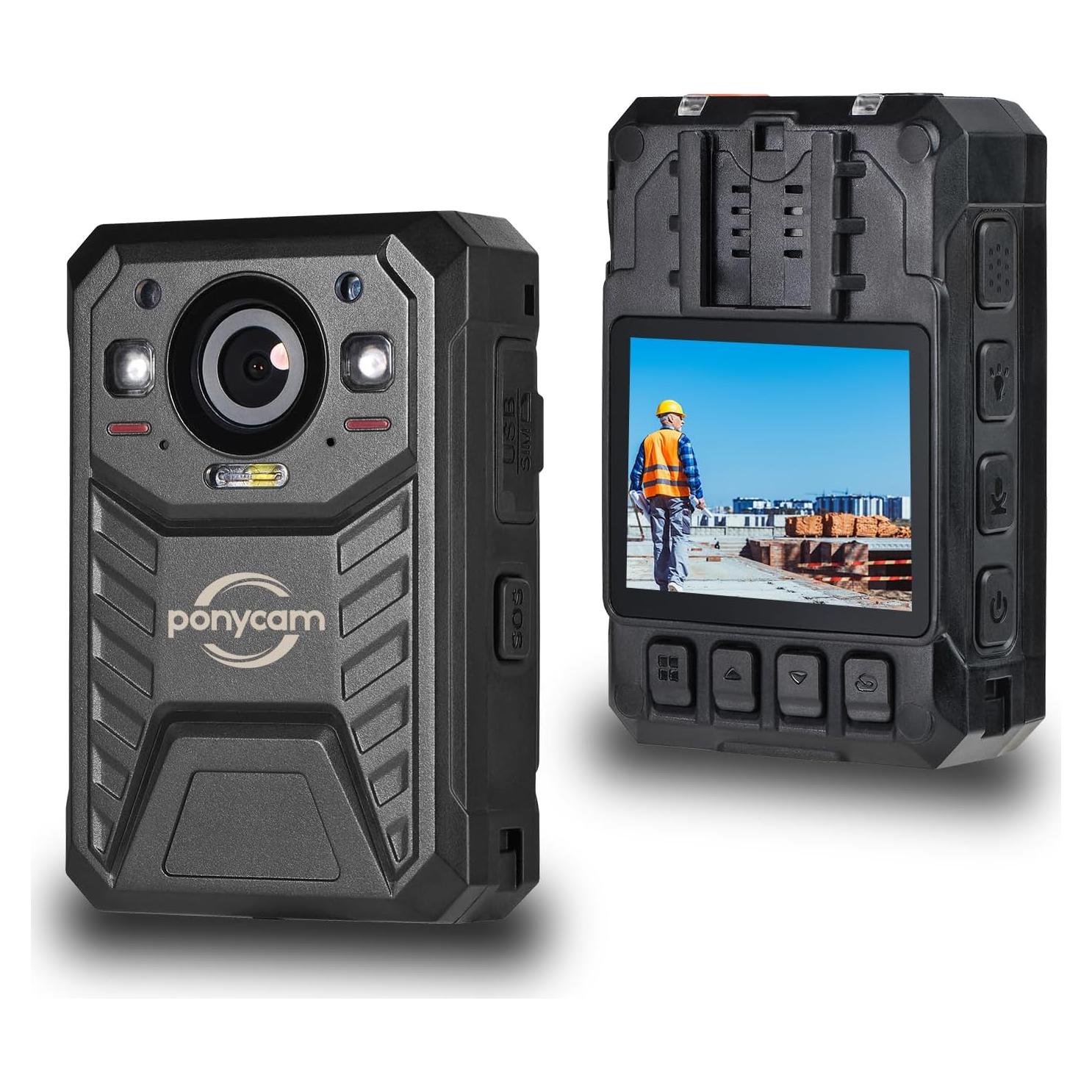 Cámara Corporal HD 1440P Ponycam BC605 128GB Batería 17h