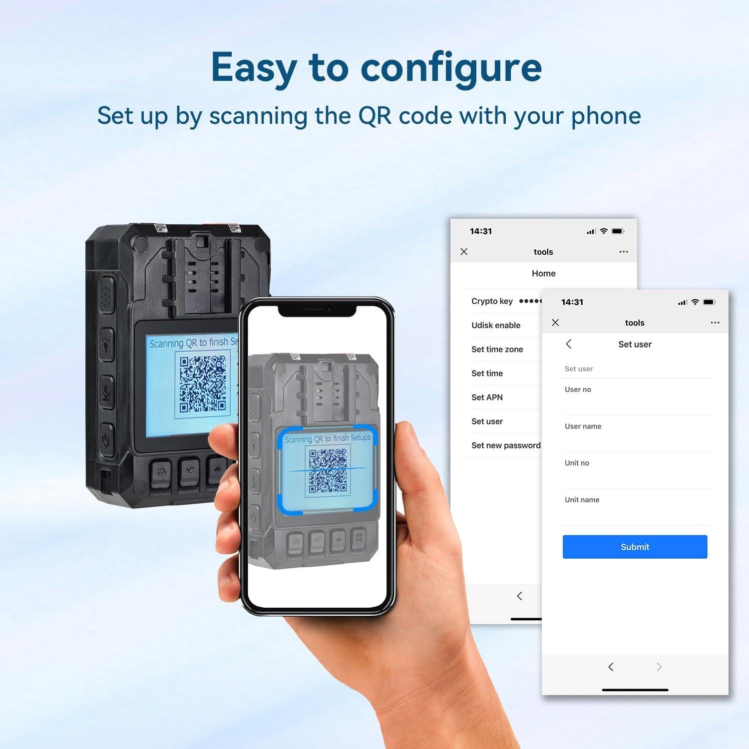 Cámara Corporal HD 1440P Ponycam BC605 128GB Batería 17h