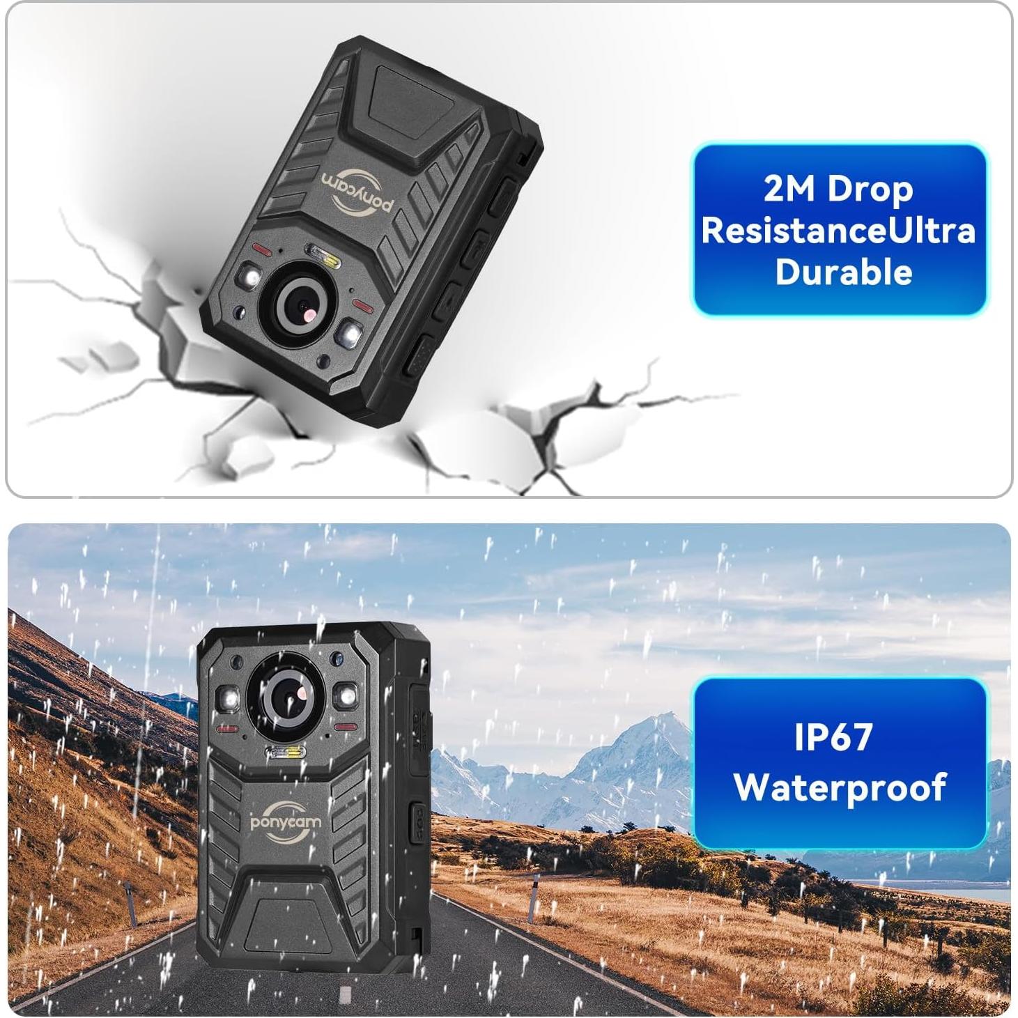 Cámara Corporal HD 1440P Ponycam BC605 128GB Batería 17h