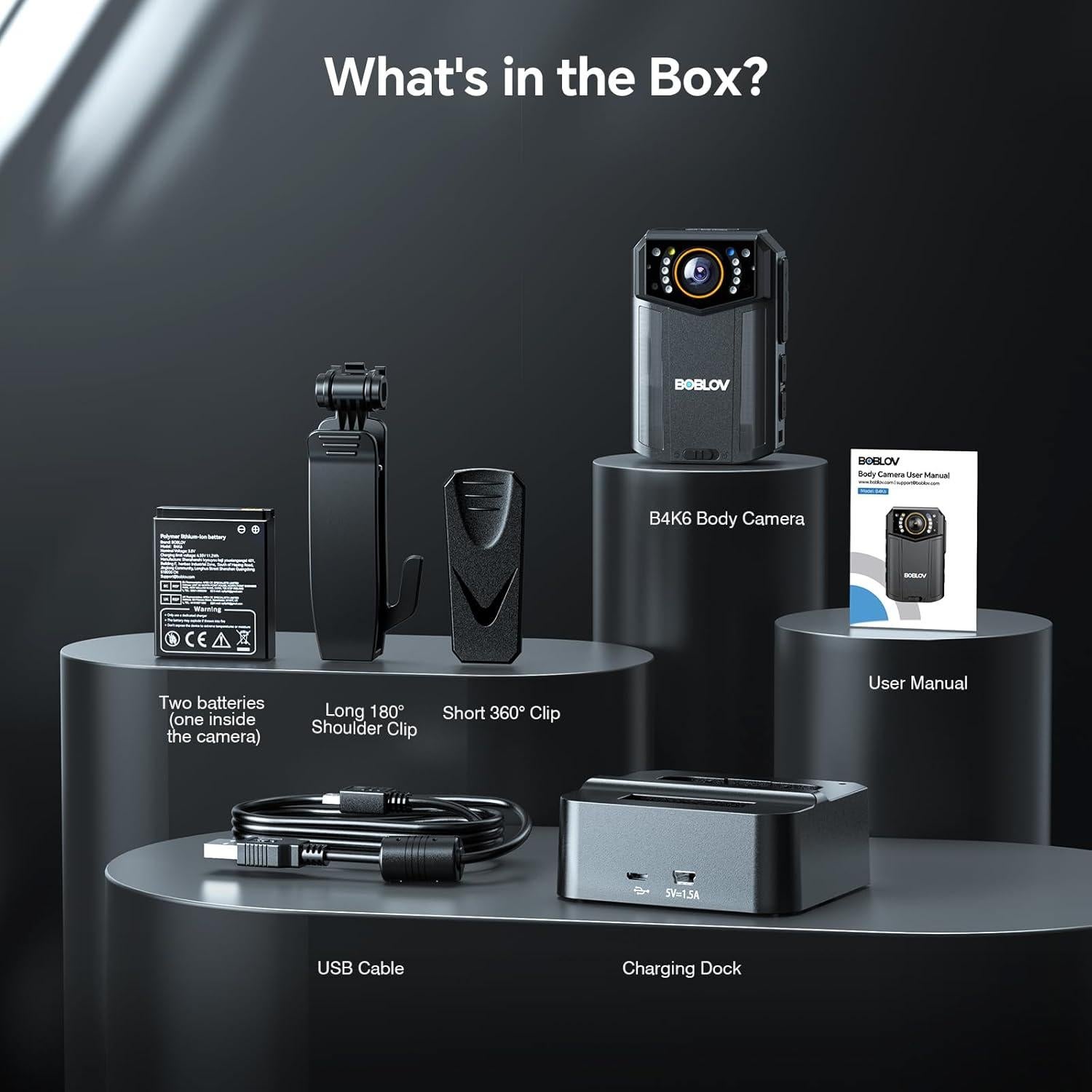 Cámara Corporal BOBLOV B4K6 4K con GPS y 2 Baterías 3000mAh