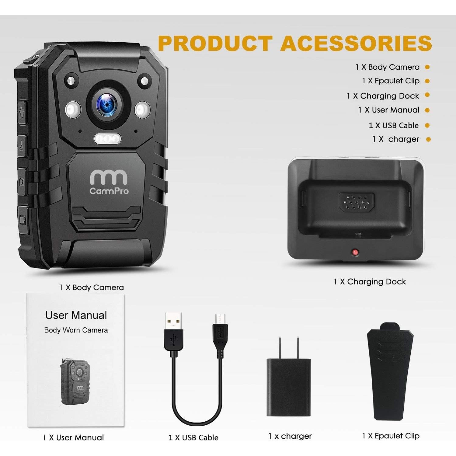 Cámara Corporal CammPro I826 Pro 1440P HD 64GB GPS Impermeable