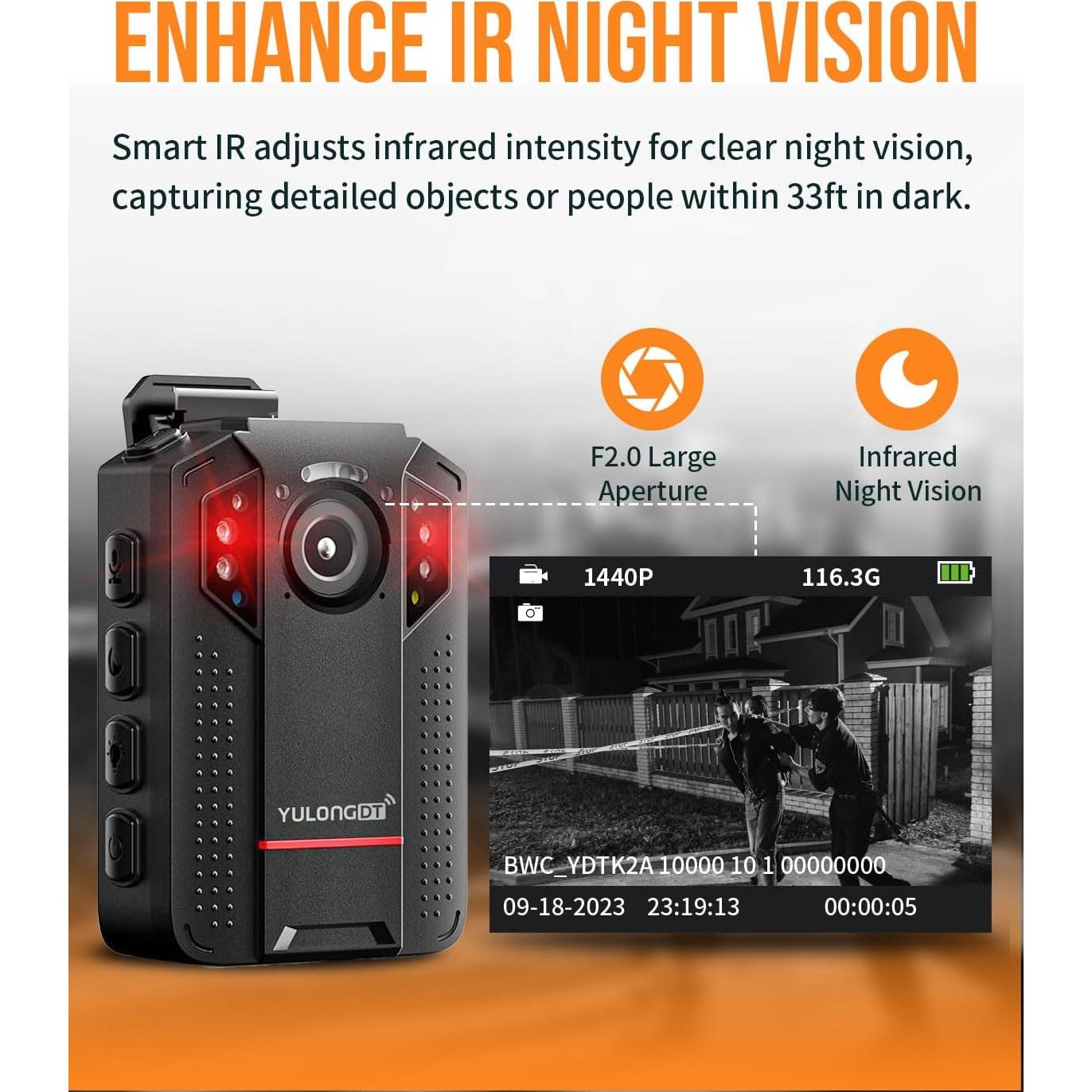 Cámara Corporal YULONGDT Full HD 1440P 128GB con Visión Nocturna