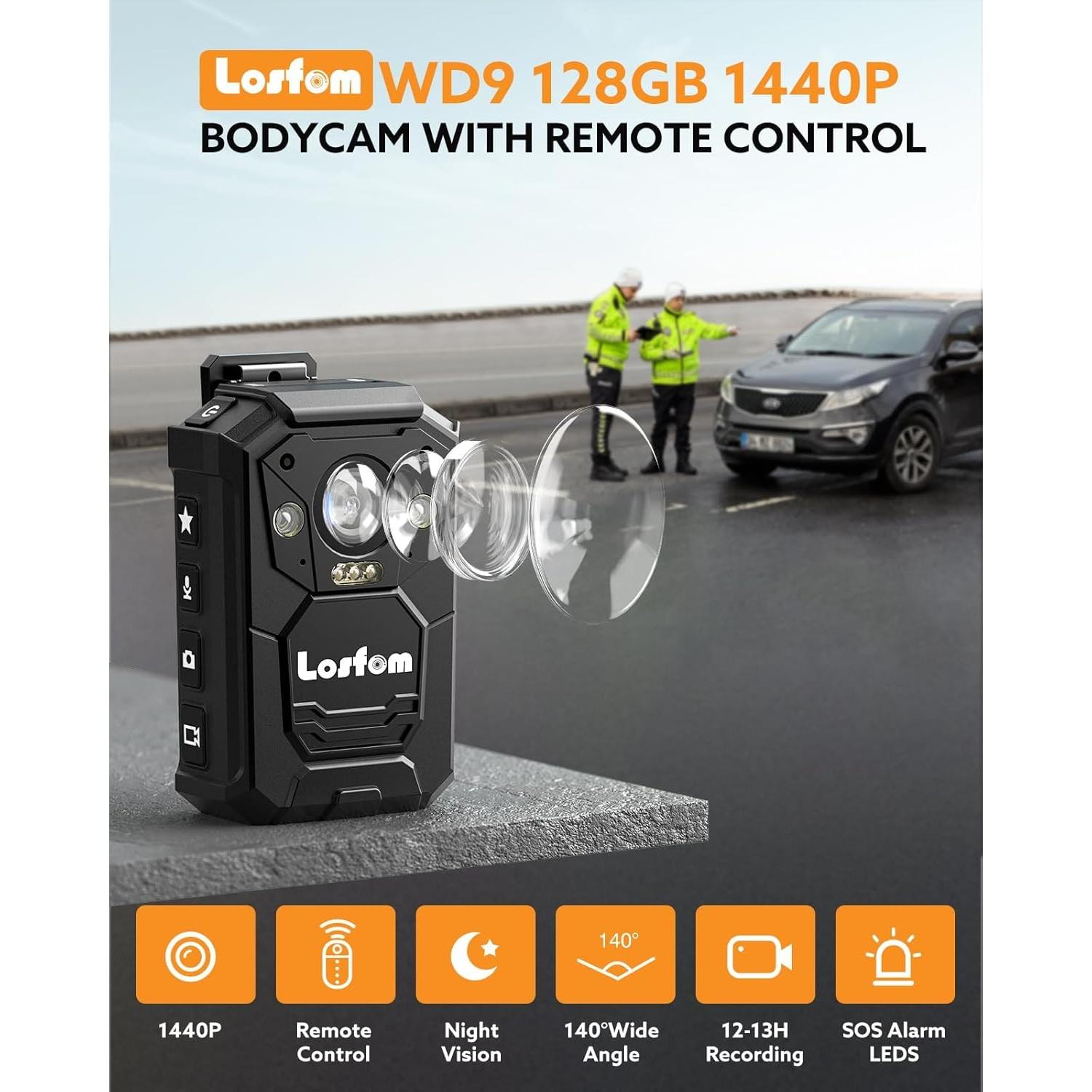 Cámara Corporal Losfom WD9 2K GPS 128GB Impermeable