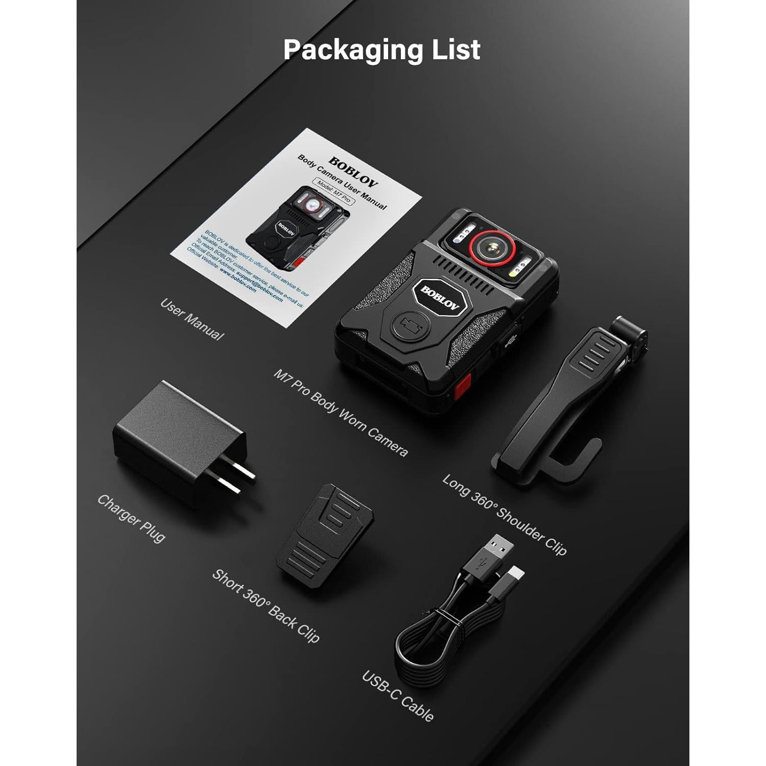 Cámara Corporal BOBLOV M7Pro 4K GPS 256GB Audio 180°