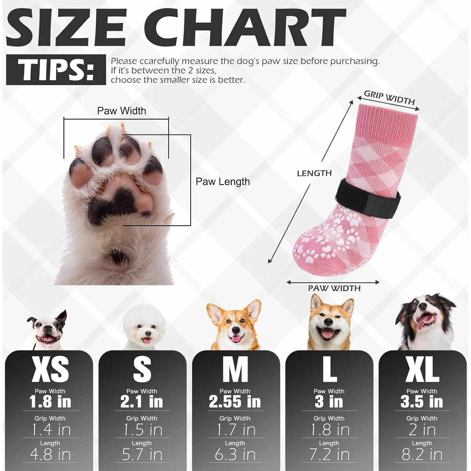 EXPAWLORER Dog Socks to Prevent Licking Paws, Dog Shoes for Hot Pavement, Anti Slip Dog Booties for Hardwood Floors, Dog Boots & Paw Protectors for Small Medium Large Senior Dogs, Pink XS