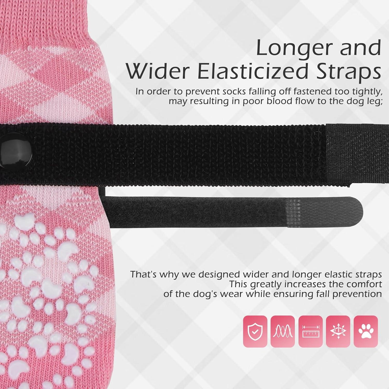 EXPAWLORER Dog Socks to Prevent Licking Paws, Dog Shoes for Hot Pavement, Anti Slip Dog Booties for Hardwood Floors, Dog Boots & Paw Protectors for Small Medium Large Senior Dogs, Pink XS