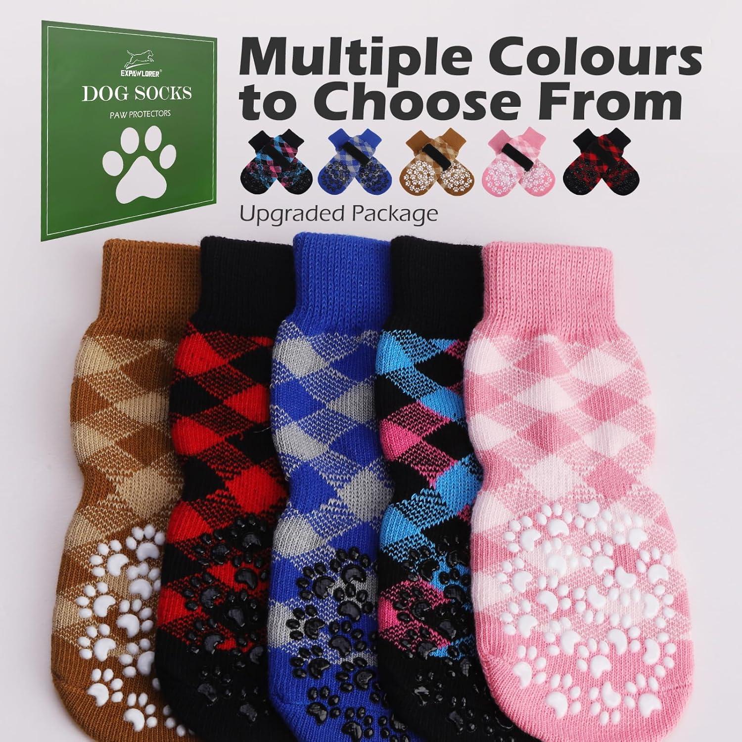 EXPAWLORER Dog Socks to Prevent Licking Paws, Dog Shoes for Hot Pavement, Anti Slip Dog Booties for Hardwood Floors, Dog Boots & Paw Protectors for Small Medium Large Senior Dogs, Pink XS