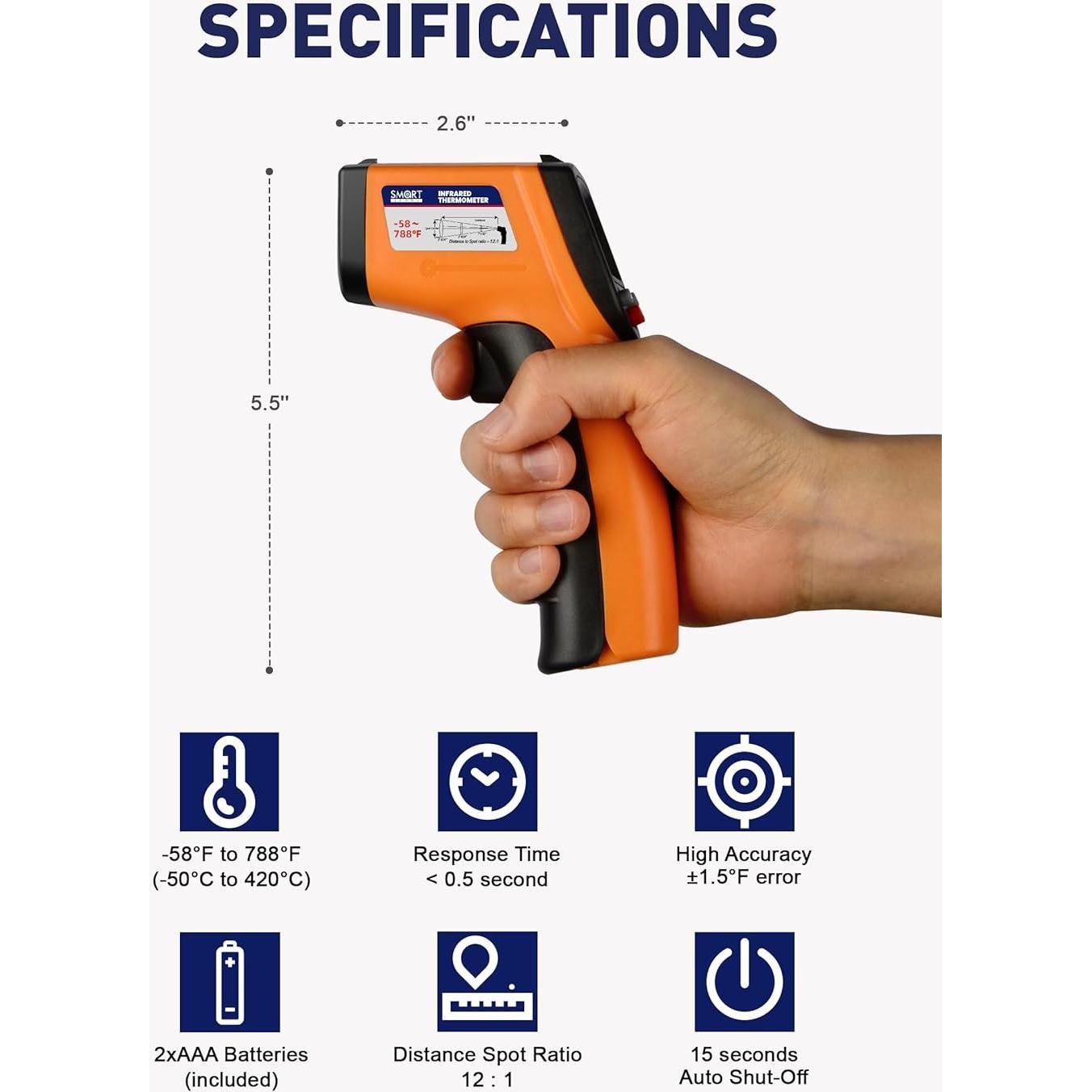 Pistola Termómetro Infrarrojo SMART JERRY - Digital Sin Contacto -50°C a 420°C