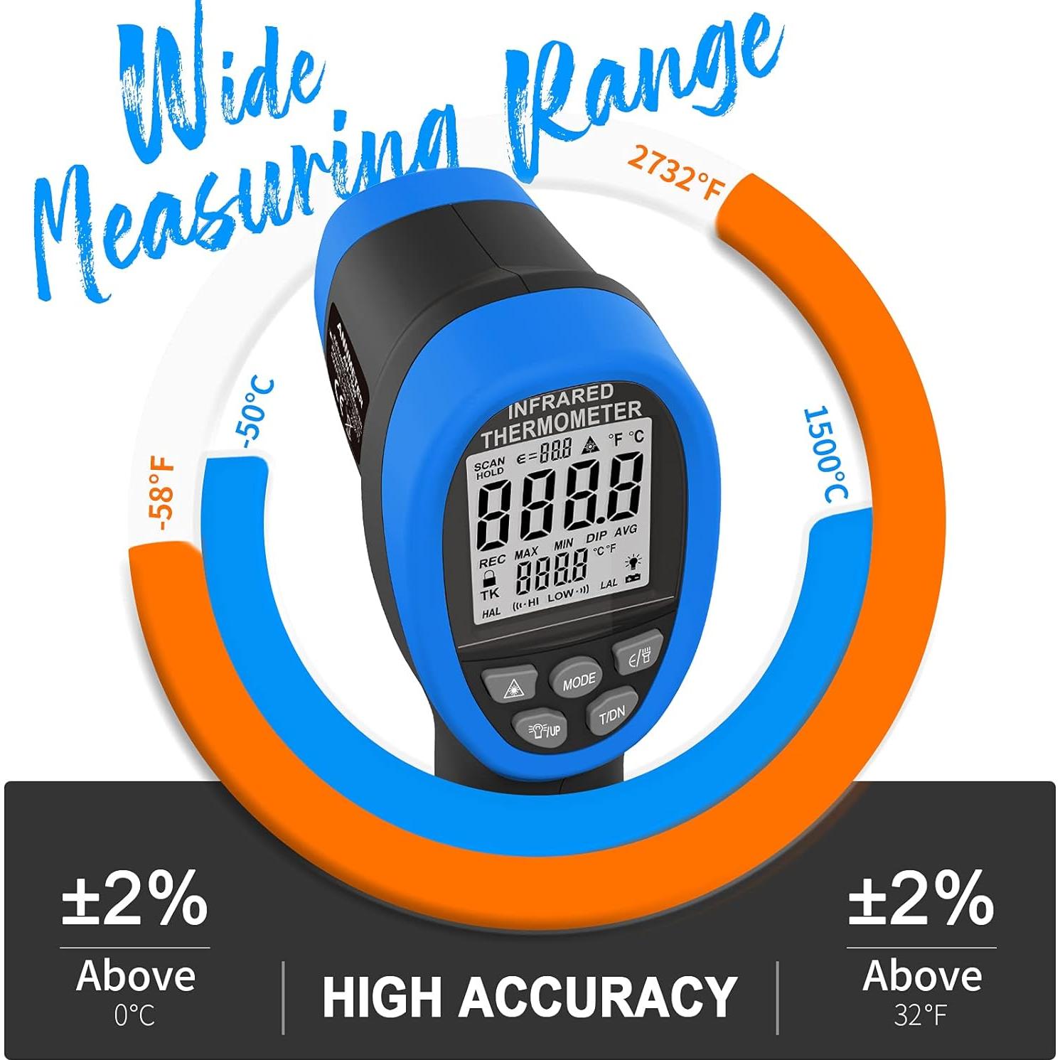 Termómetro Infrarrojo Digital AIOMEST AI-1500 -50~1500°C