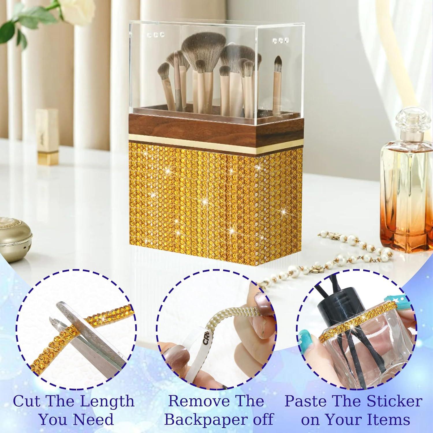 Cinta de Rhinestone Dorado Brillante ROYTOER 10 Yardas 0.4 cm