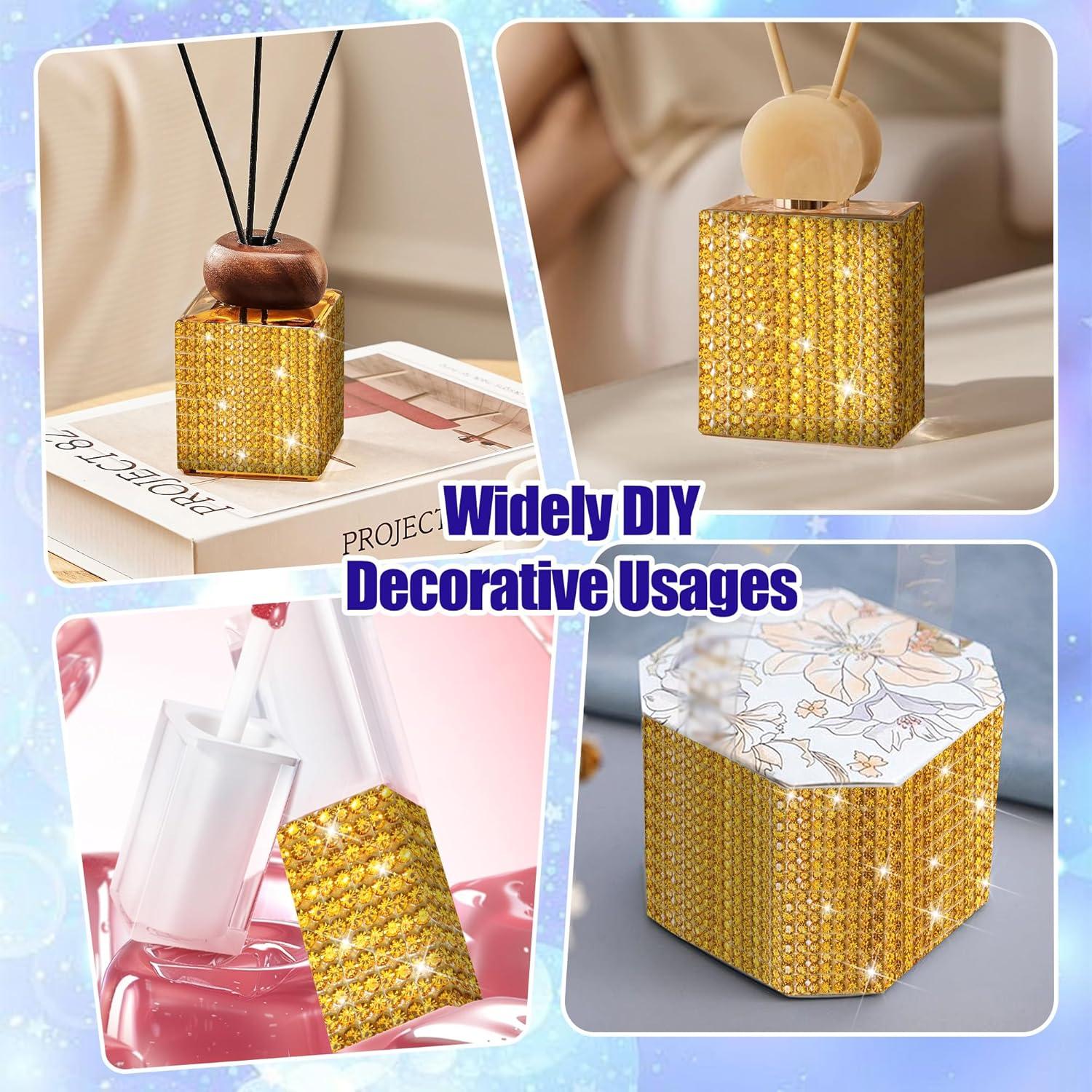 Cinta de Rhinestone Dorado Brillante ROYTOER 10 Yardas 0.4 cm