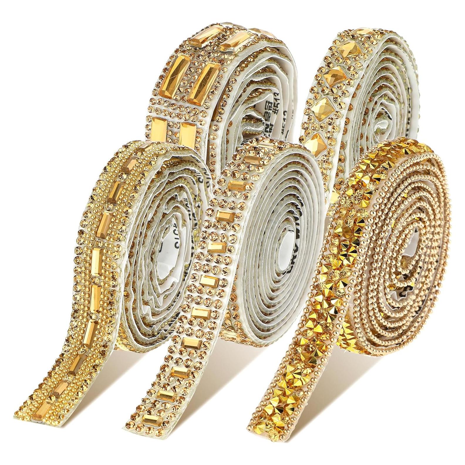 Cinta de Strass Autoadhesiva Telooco - 5 Rollos 1 Yarda Marrón