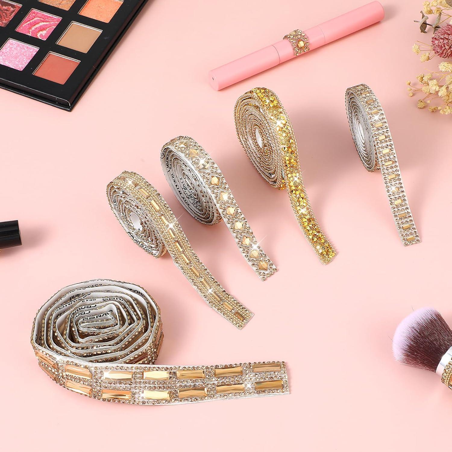 Cinta de Strass Autoadhesiva Telooco - 5 Rollos 1 Yarda Marrón