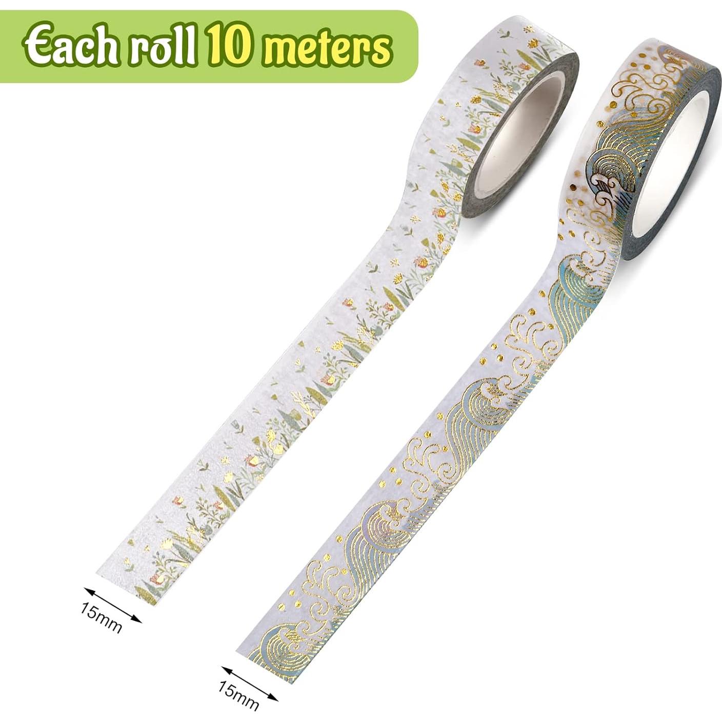 Cinta Washi Decorativa SHANGRLA 2 Rollos Floral y Olas 15mm x 10m