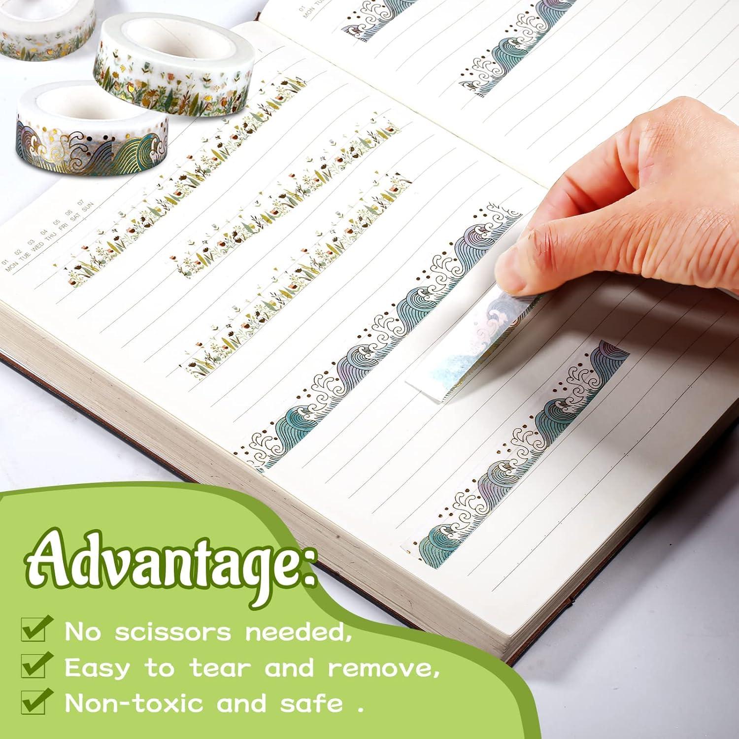 Cinta Washi Decorativa SHANGRLA 2 Rollos Floral y Olas 15mm x 10m