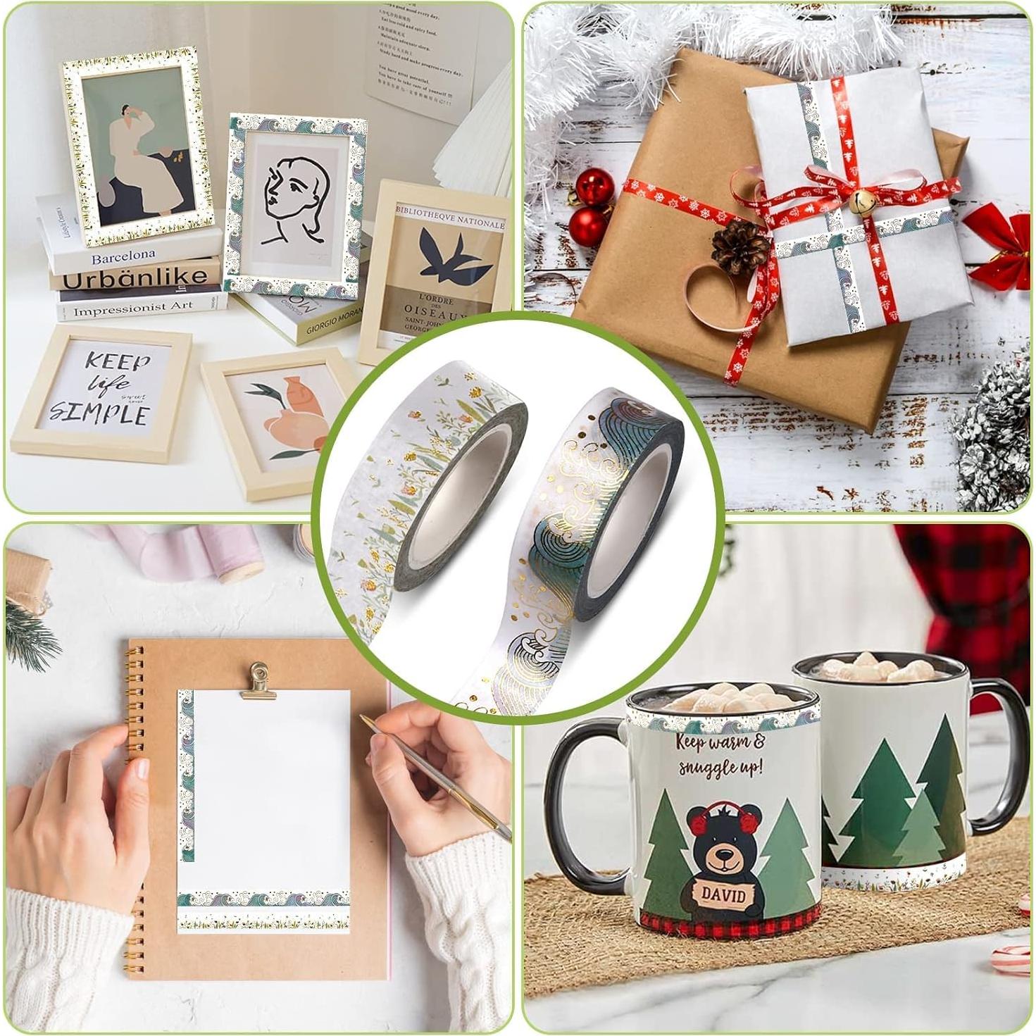 Cinta Washi Decorativa SHANGRLA 2 Rollos Floral y Olas 15mm x 10m