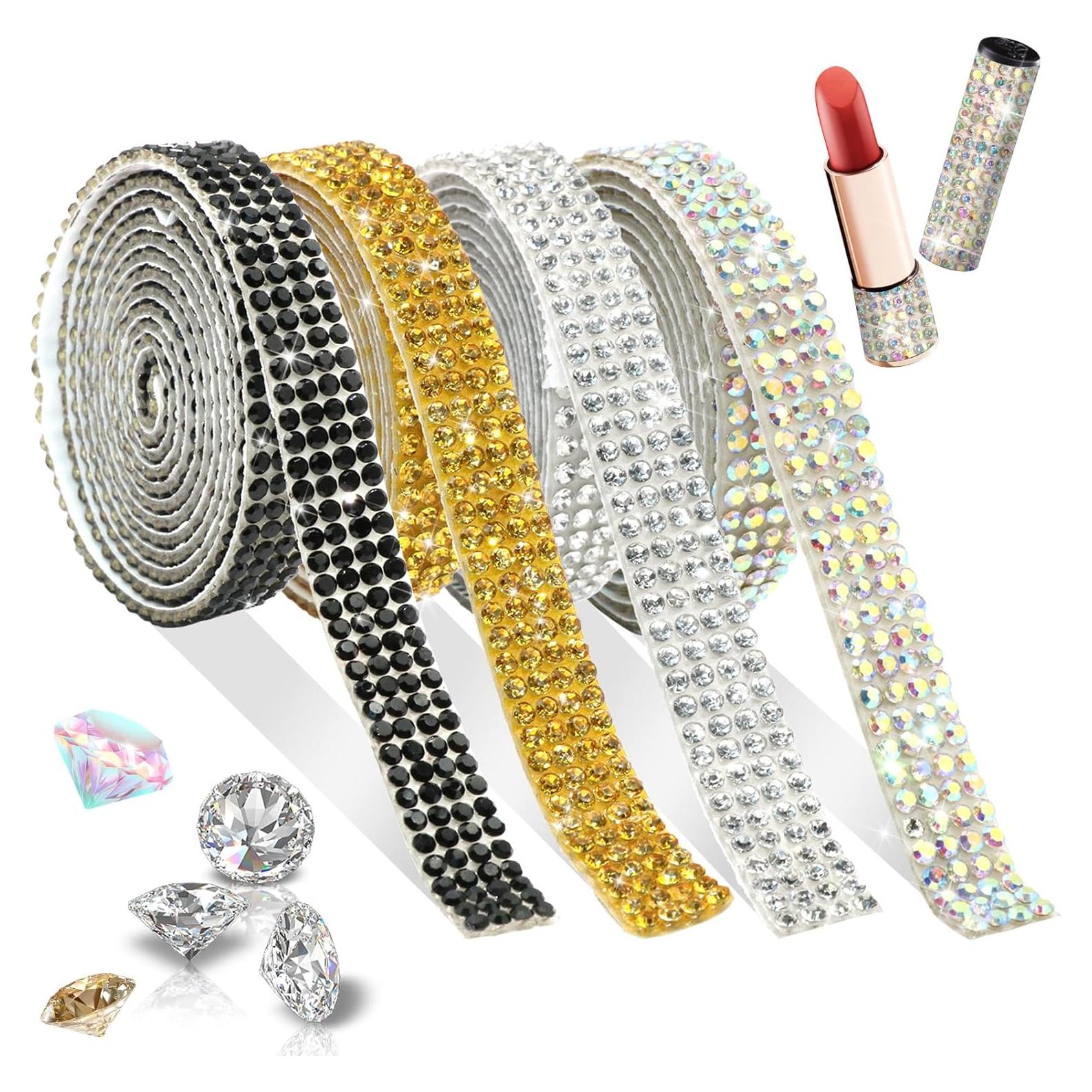 Cinta de Rincón FULZTEY 4 Rollos 0.9 cm Piedras Preciosas 2 mm