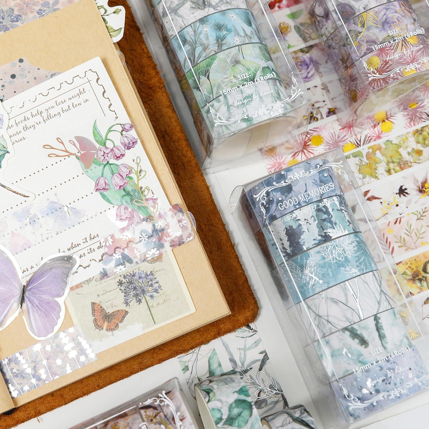 Conjunto de 6 Rollos de Cinta Washi Floral Yubbaex 15mm